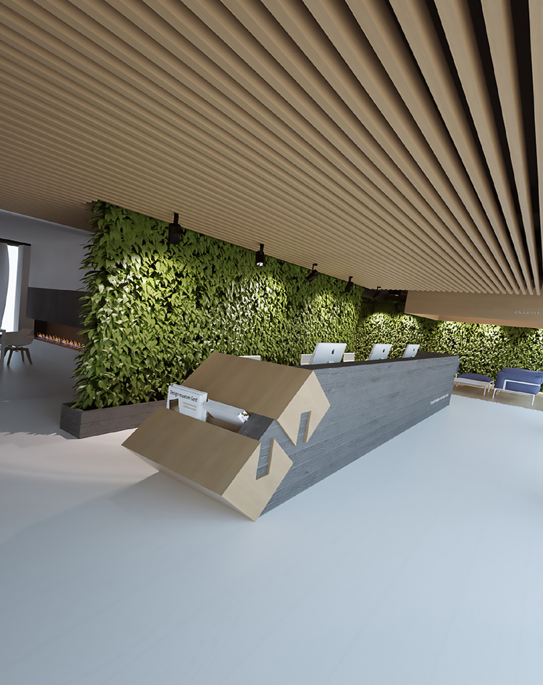 Mirem Brown Reception Desk | Reception Area Table With Book Slaves ANGIE HOMES