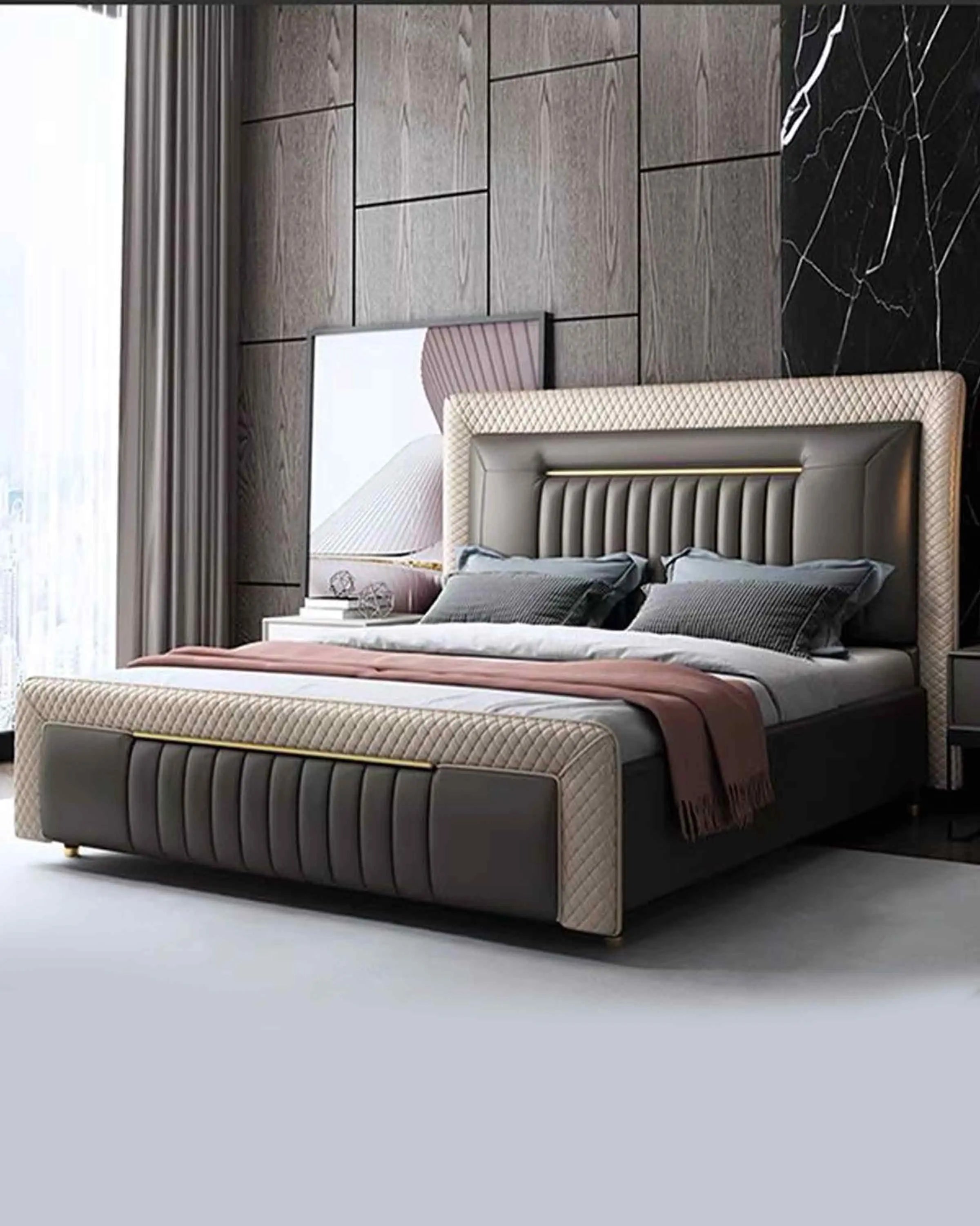 Modern Solid Wood King Size Bed with Wingback Headboard ANGIE HOMES