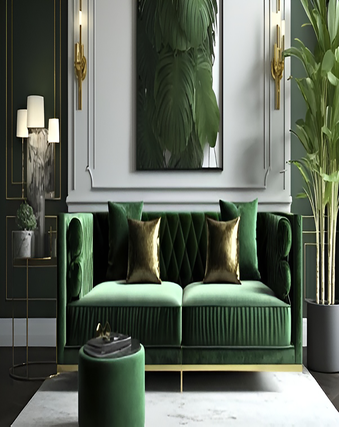 Modern Chaise Stylish Green Sofa Set