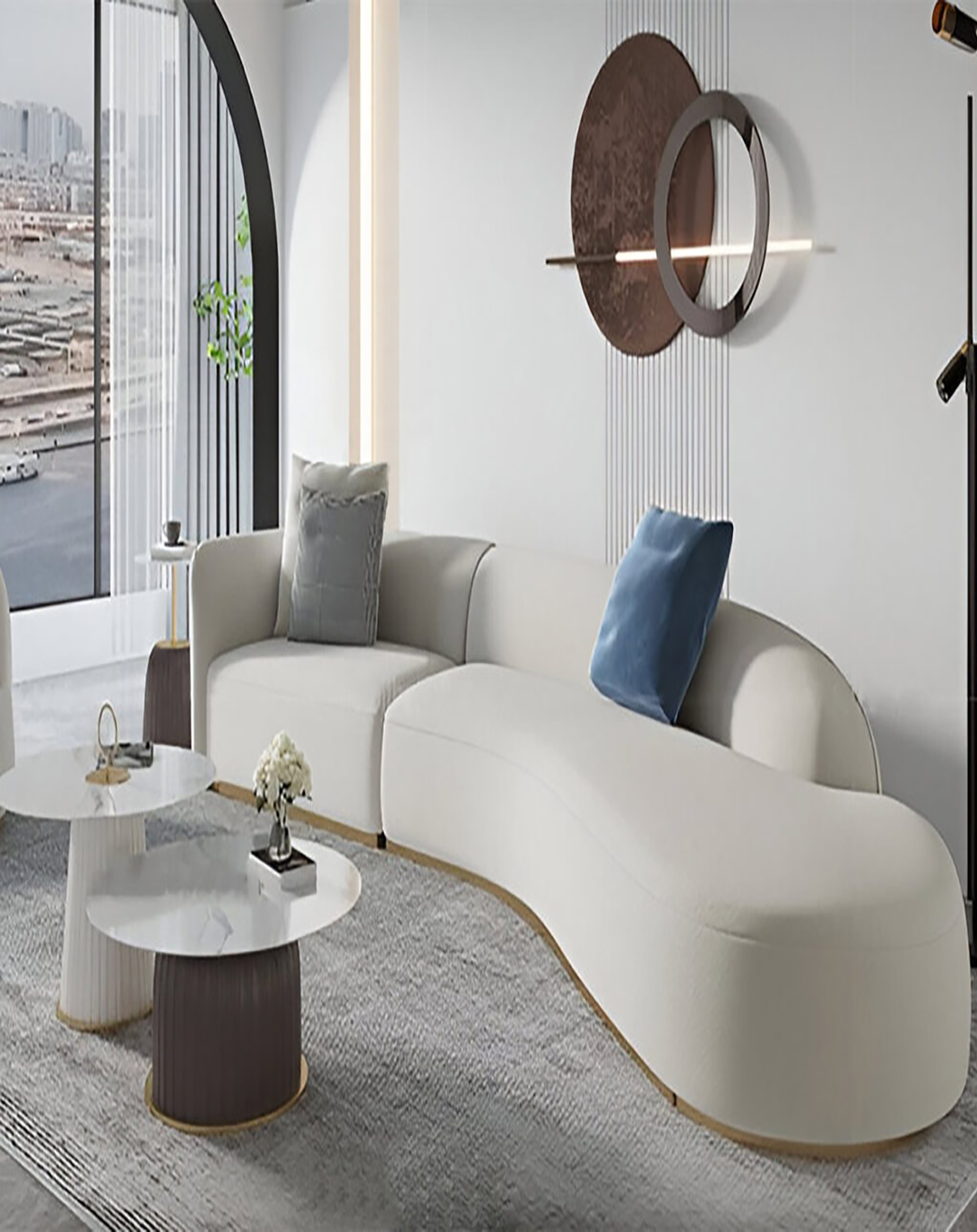 Modern Elegant White L Shaped Sofa ANGIE HOMES