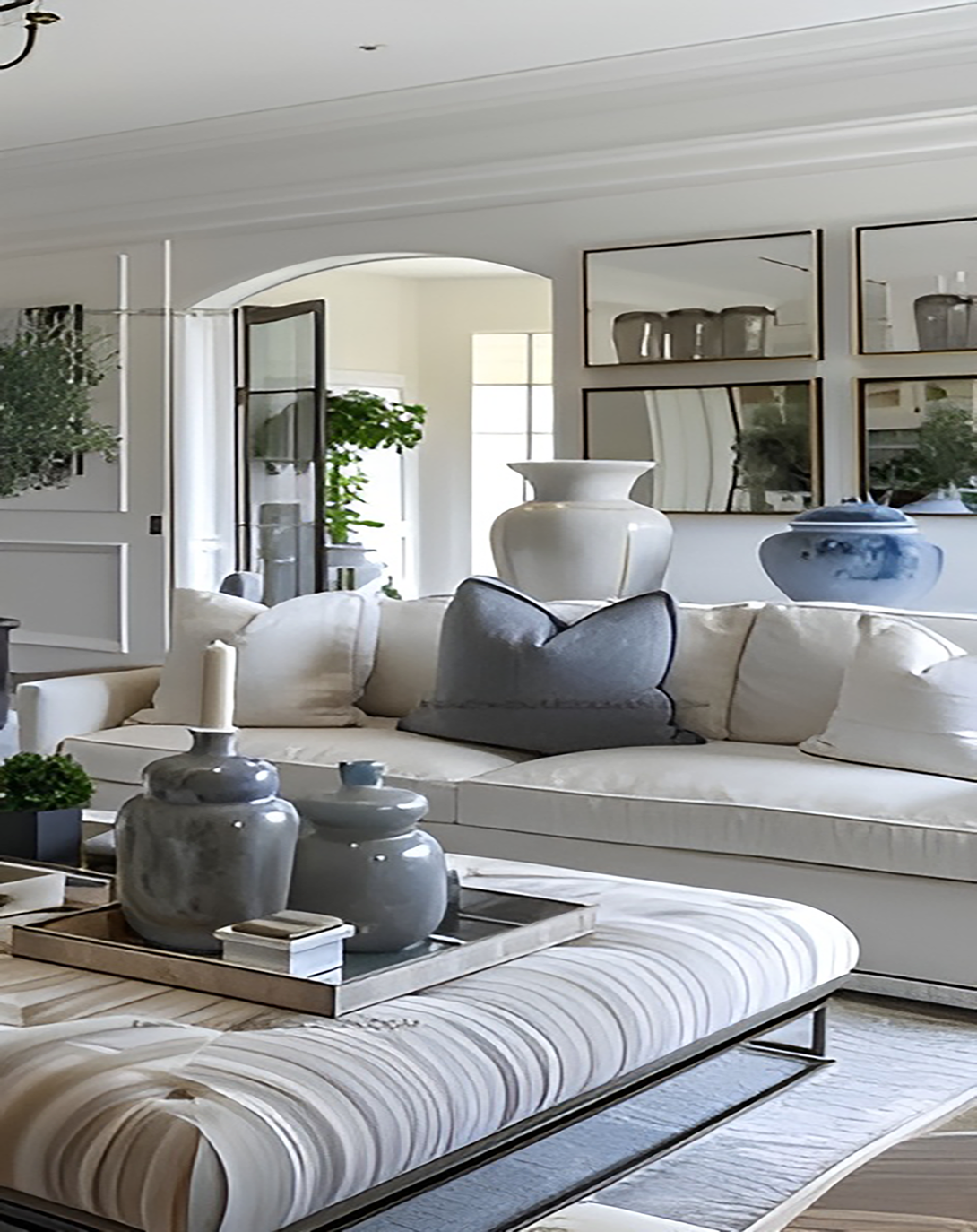 Modern Sunken White Stylish Sofa Set ANGIE HOMES