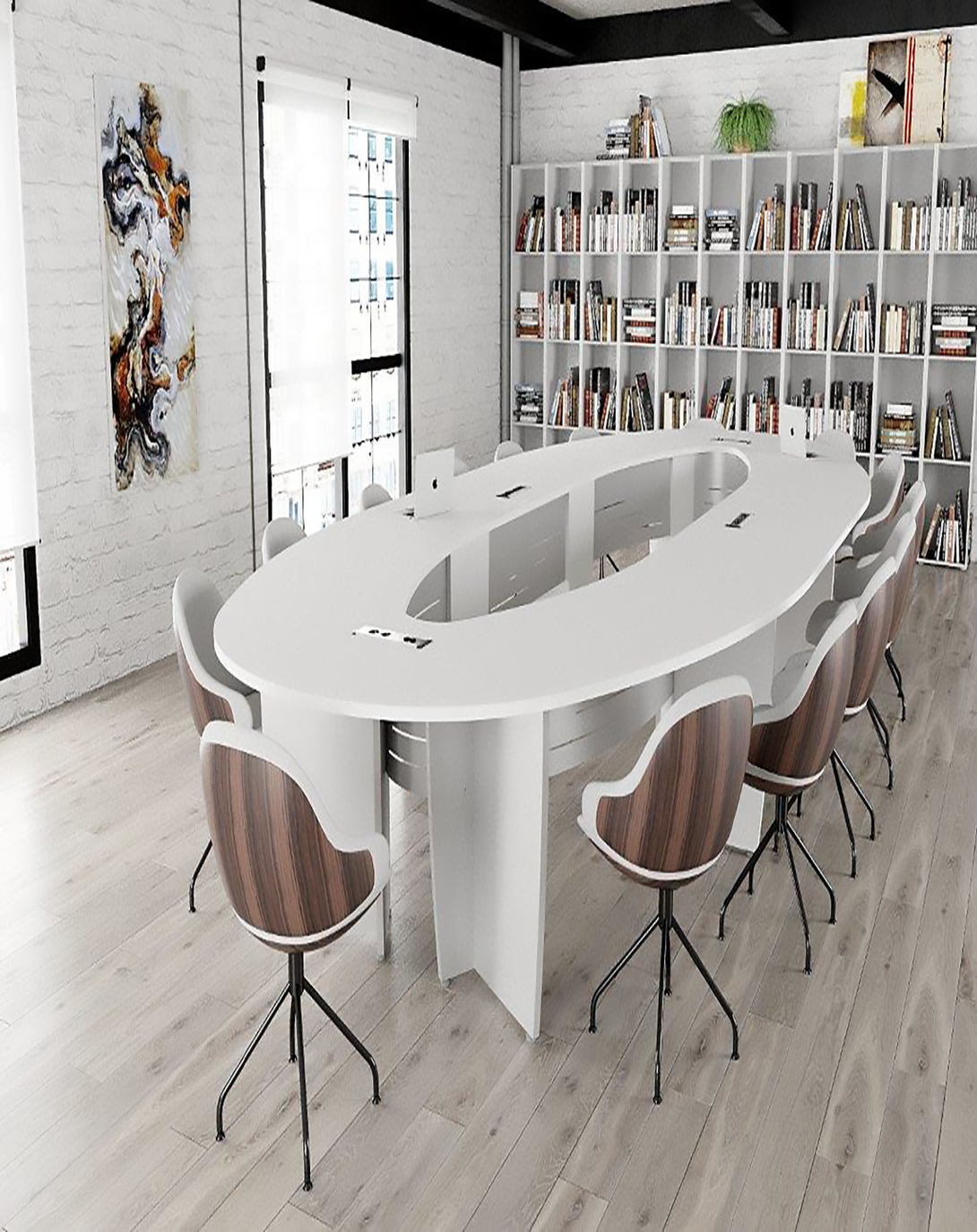 Mykel White Conference Table | Oval Conference Table For 12 ANGIE HOMES