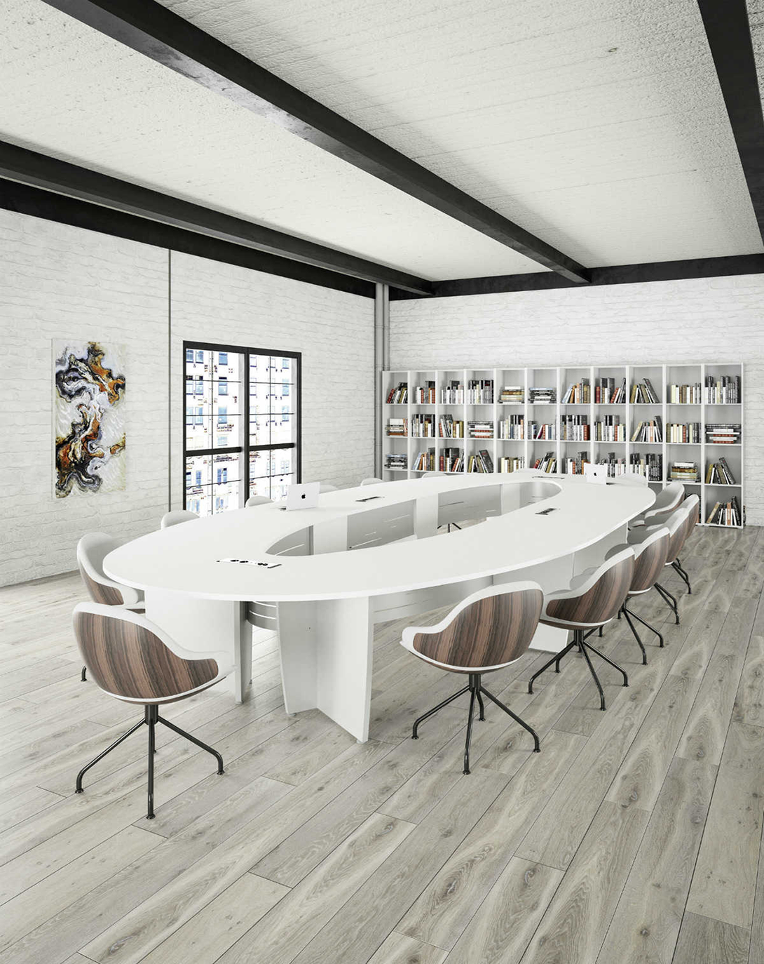 Mykel White Conference Table | Oval Conference Table For 12 ANGIE HOMES