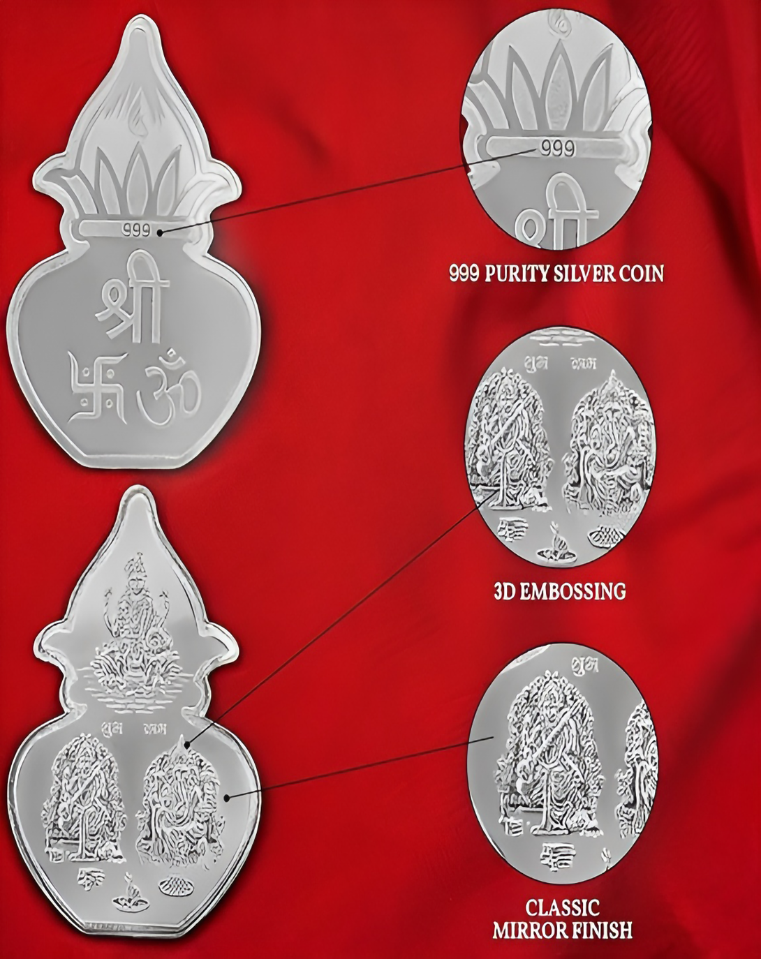 Om Swastika Silver Kalash Coin - Angie Homes Silverware ANGIE HOMES