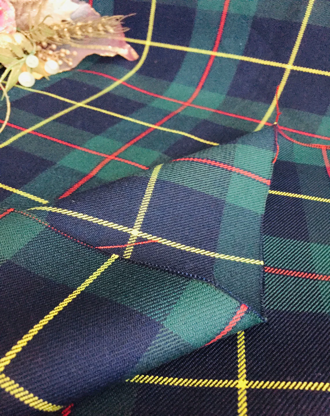 PEWIT GREEN RED & YELLOW PLAID FABRIC