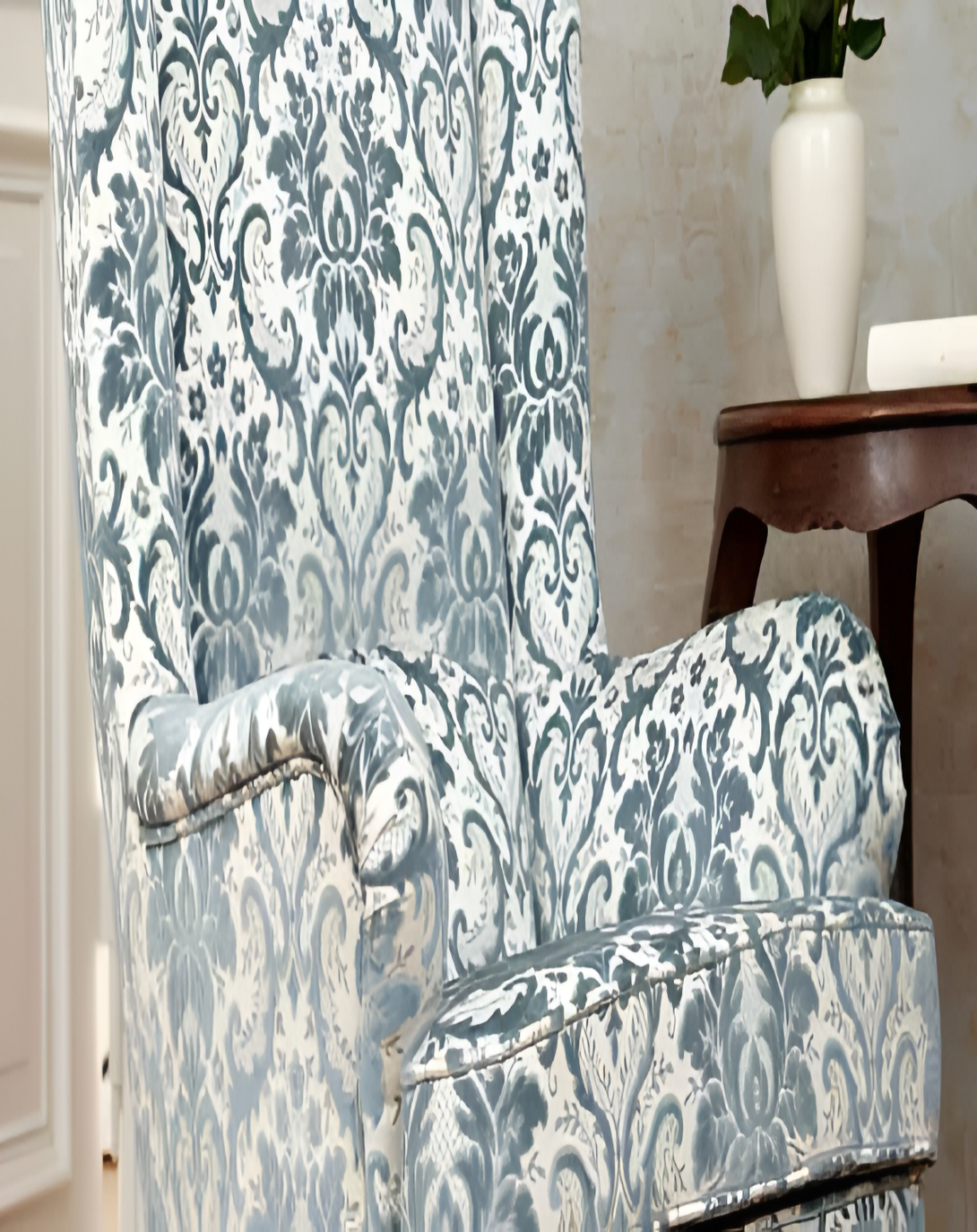 PONTUS LIGHT BLUE DAMASK FABRIC ANGIE HOMES