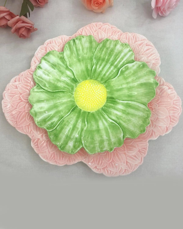 Flower Shape Bone China Pink Green Plates Online