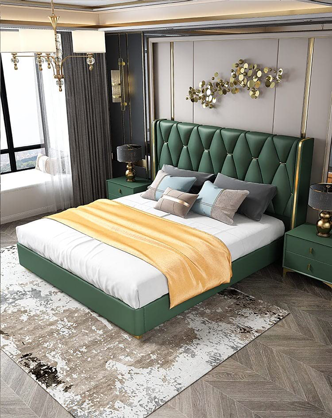 Remi Stylish Bed With Quintet Striped Head Board ANGIE HOMES