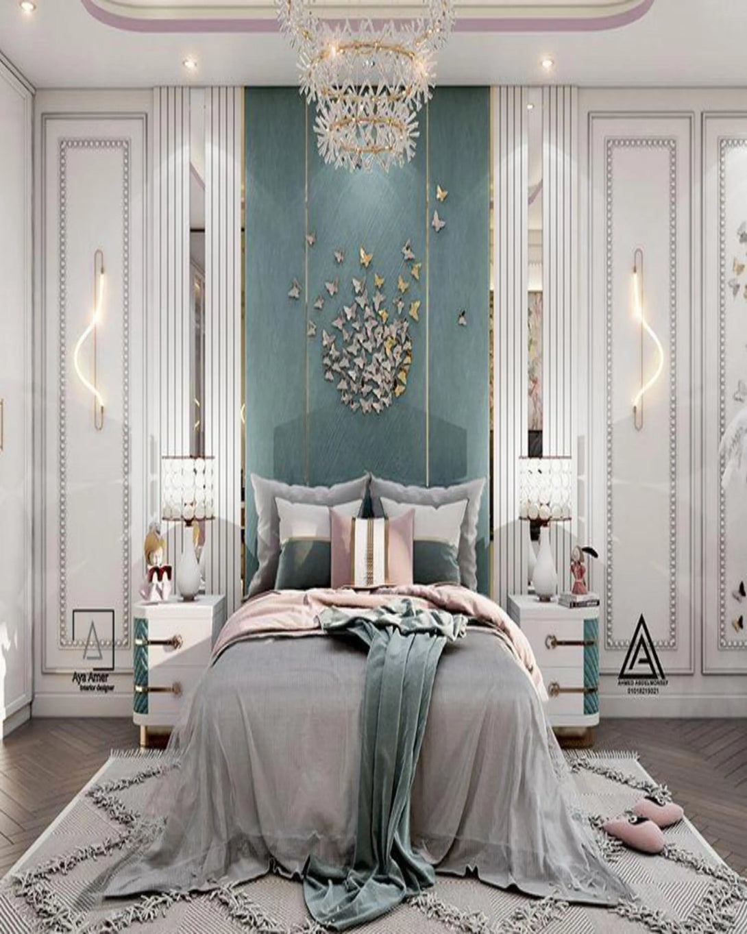 Rivka Blue Luxury Bed With Headboard ANGIE HOMES