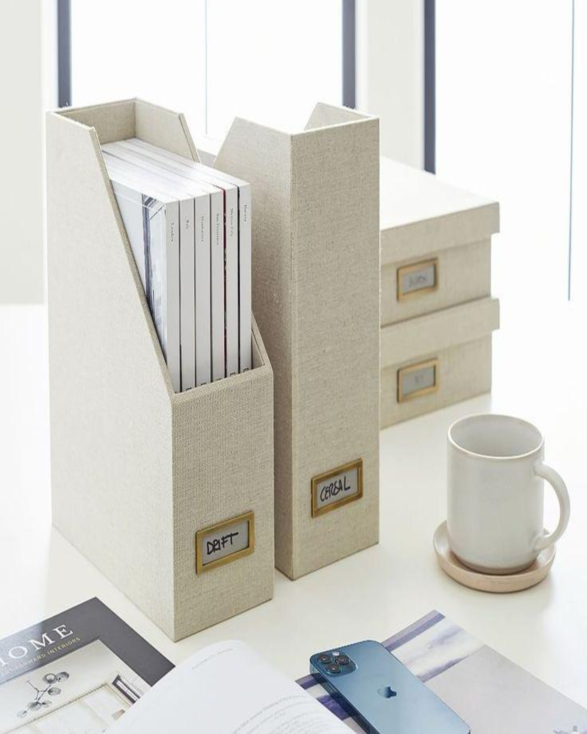 Rustic White  Leather File Stand ANGIE HOMES