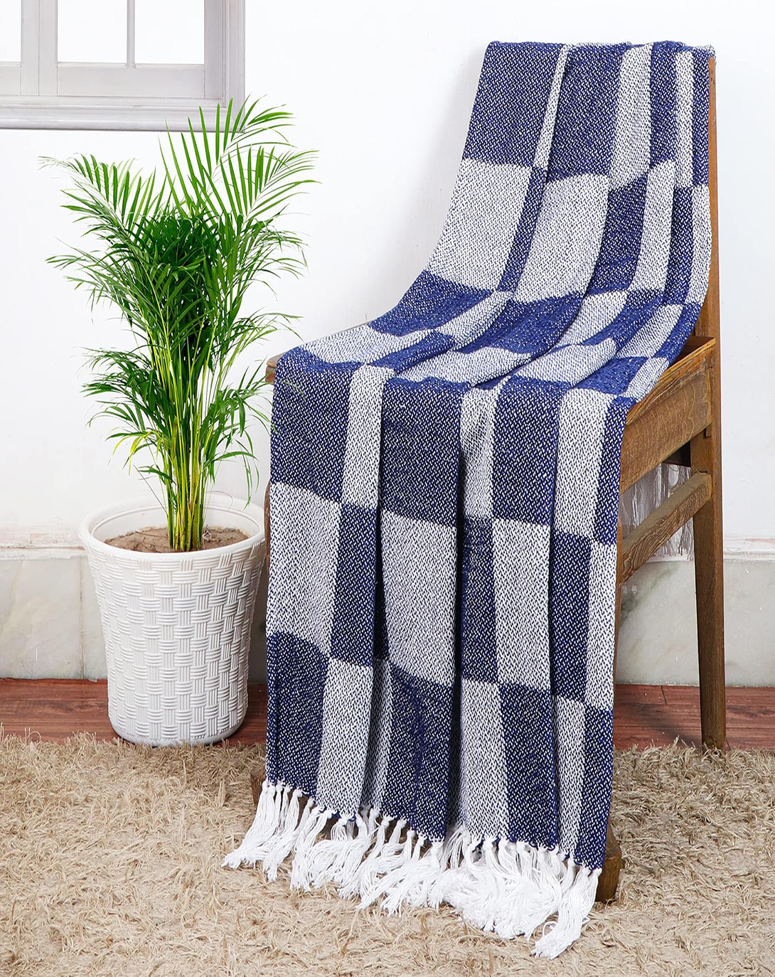 SUNNIVA BEST BLUE & WHITE THROW & BLANKET ANGIE HOMES