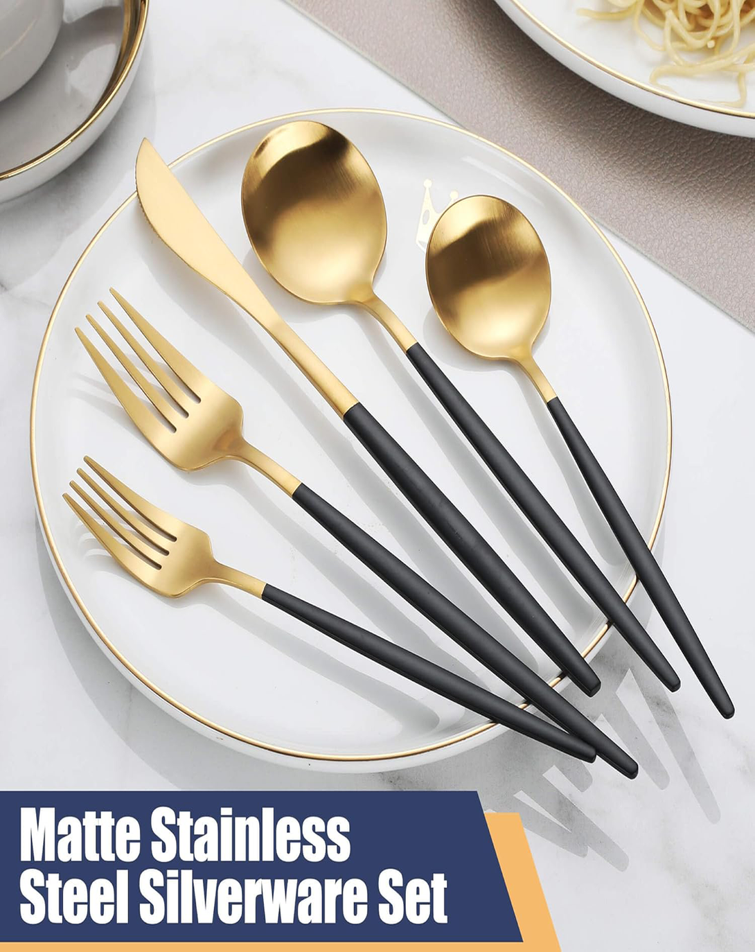 Saam Grey Rose Gold Modern Cutlery Set ANGIE HOMES