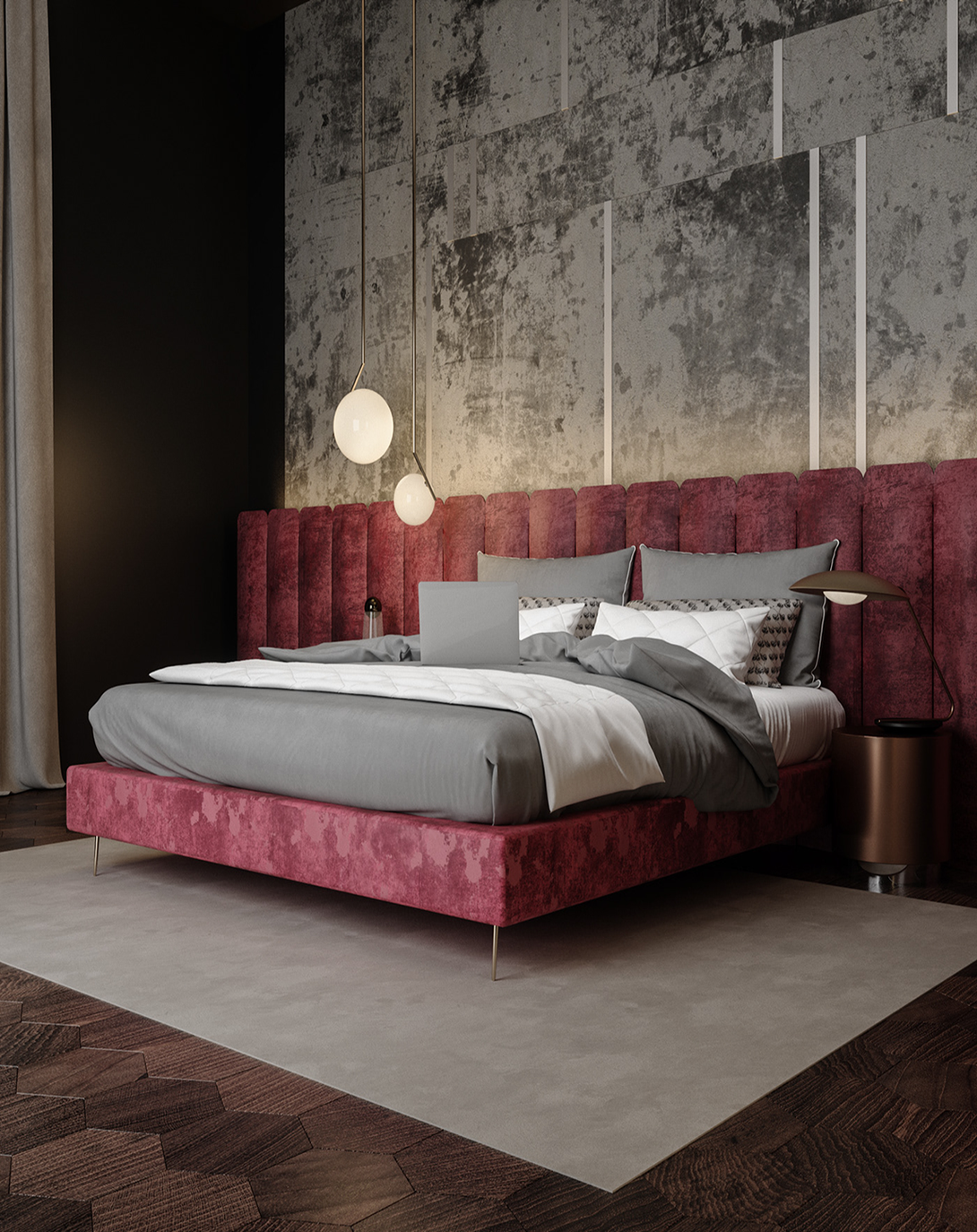 Saylor Wine king/queen design of bed With Head Board ANGIE HOMES