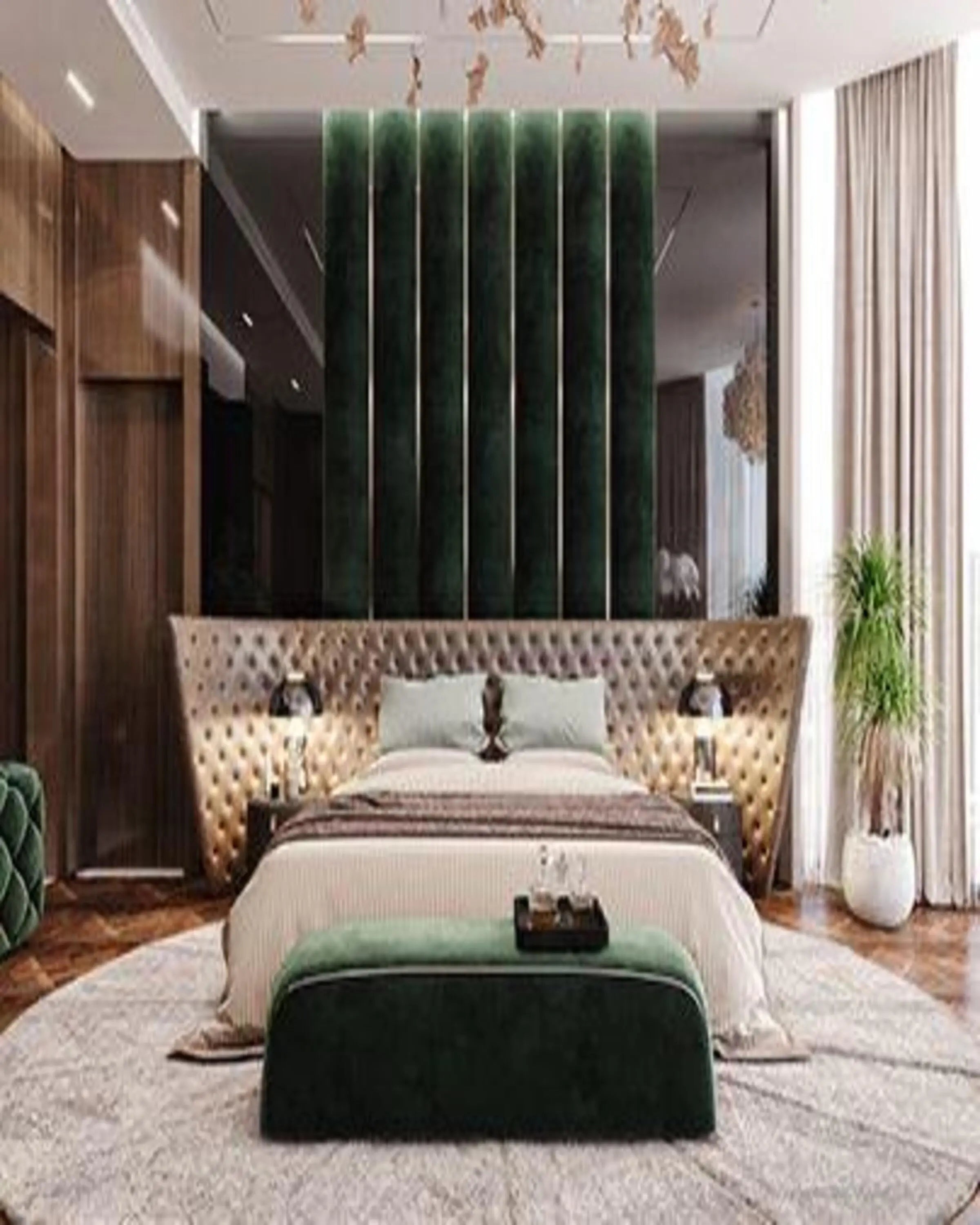 Shia Green Velvet Luxury Bed With High Headboard ANGIE HOMES