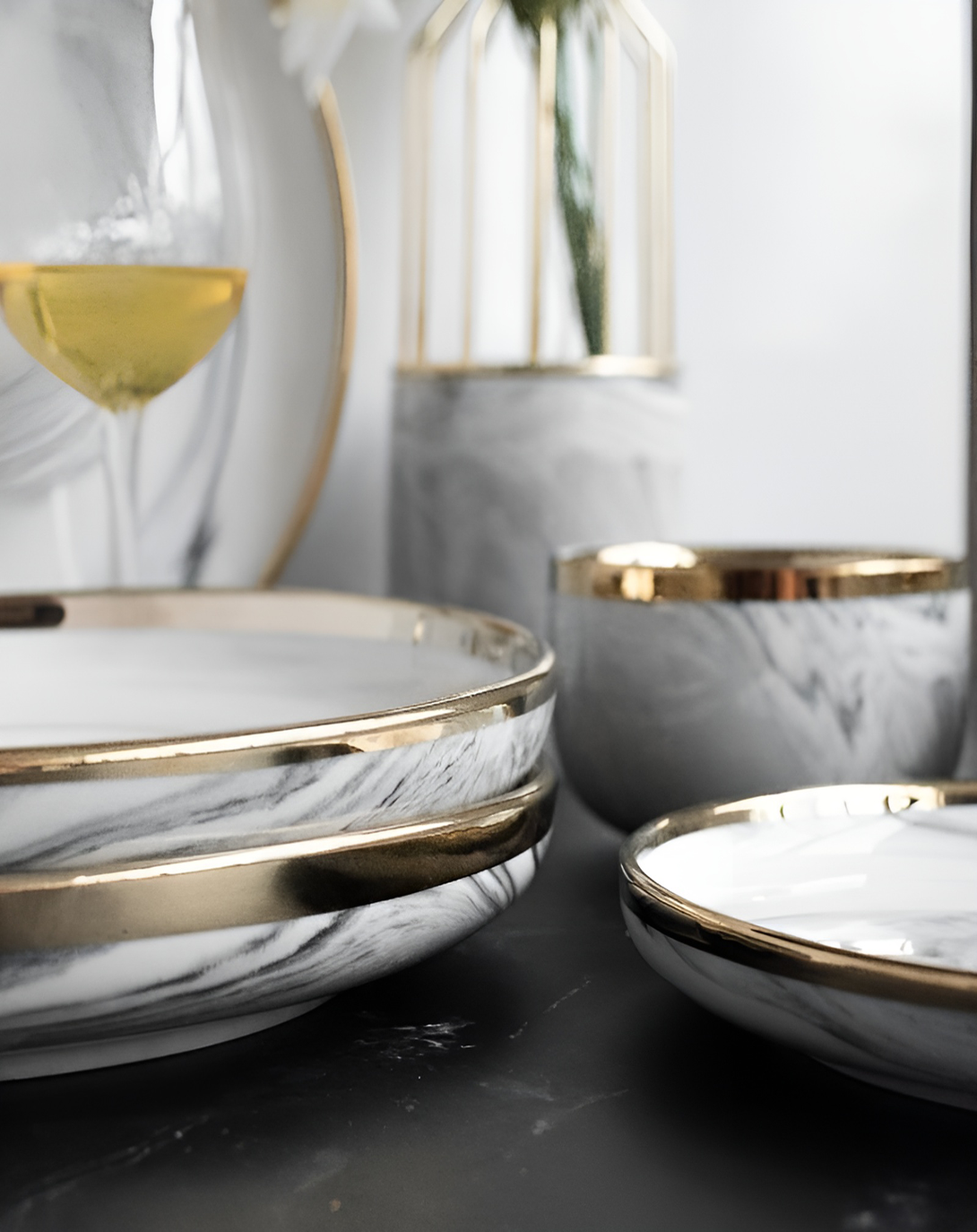 Simsun Porcelain Light Grey Plates Set