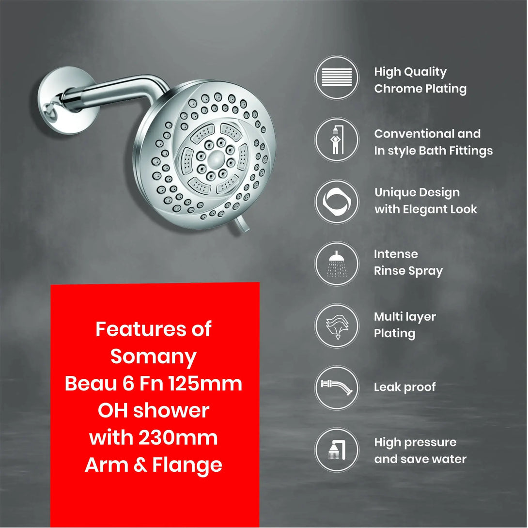 Somany Beau 6 Fn 5 inch OH Shower with Arm & Flange Somany Ceramics