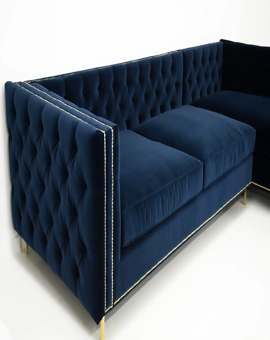 Sutton Blue L SHAPE SOFA | L shape sofa design in wood ANGIE HOMES