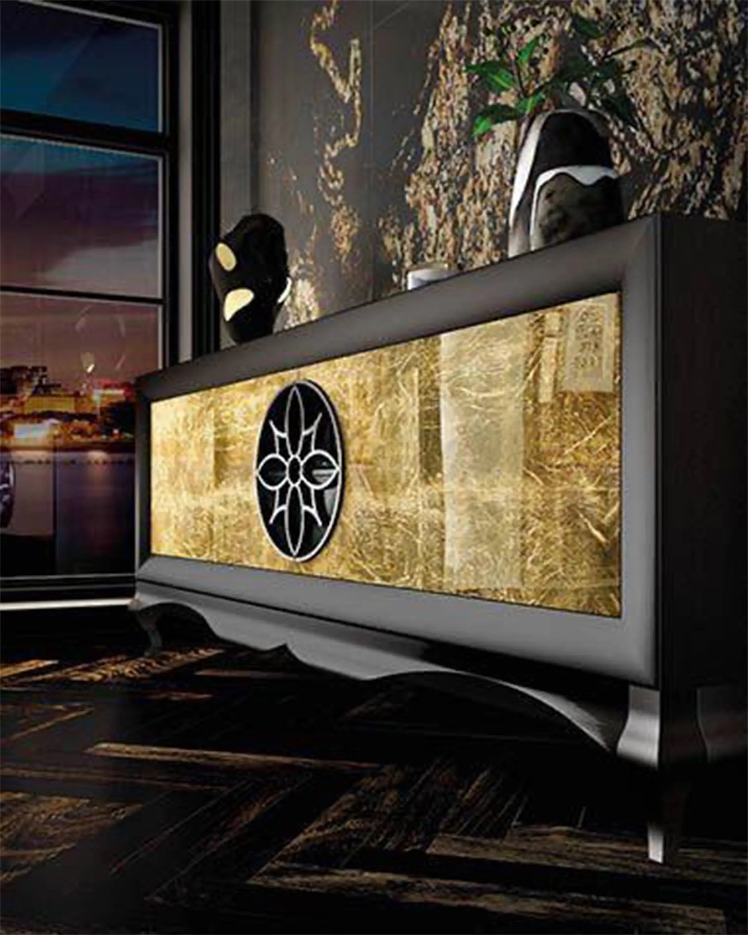 Tiaga Modern Sideboard Cabinet with Gold Leaf 