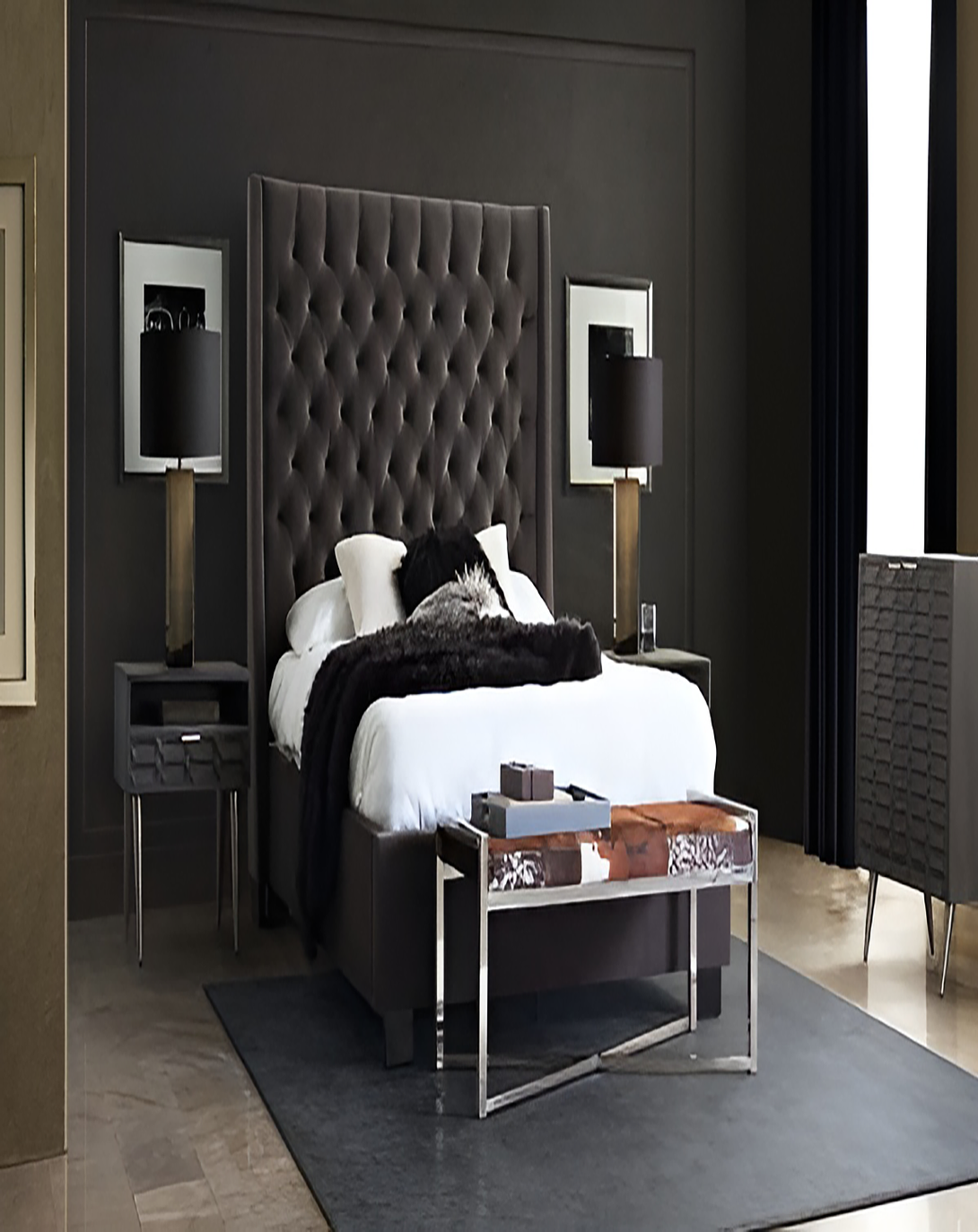 Vada Black kingqueen size low floor beds With Head Board