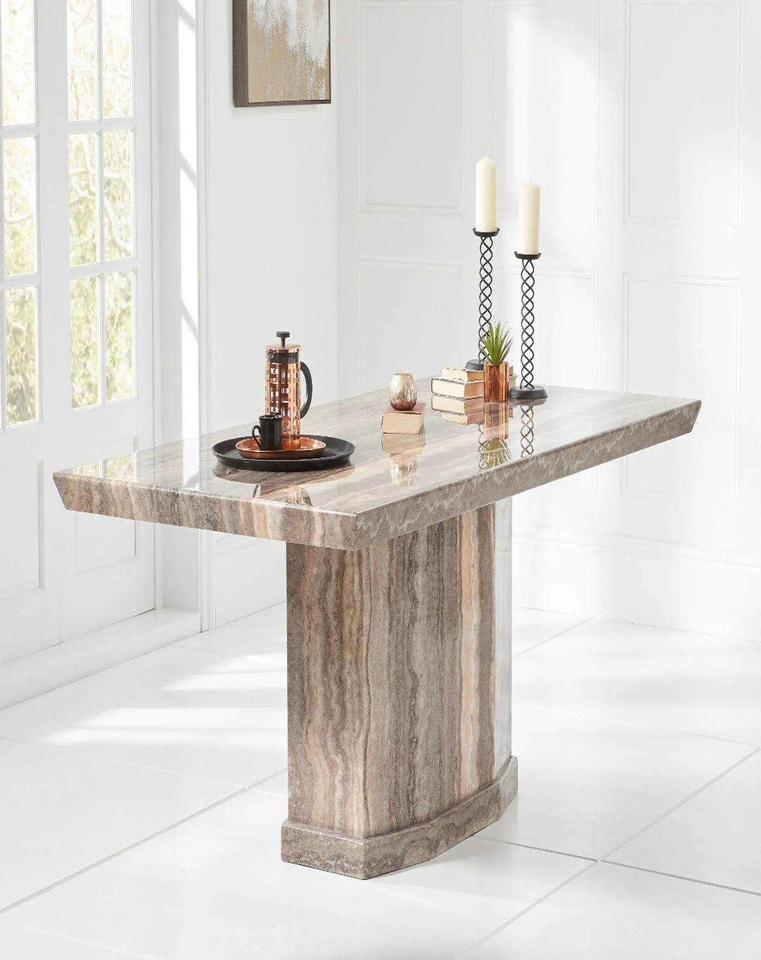 Vernee Marble Top Dining Table Set 8 Seater - Angie India Furniture ANGIE HOMES