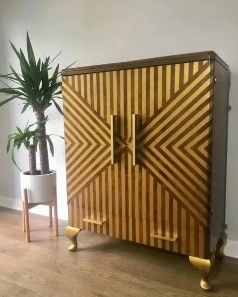 View Gold Leaf Mini Bar Stripe | Gold Leaf mini bar cabinet ANGIE KRIPALANI DESIGN - ANGIE HOMES - ANGIES INDIA