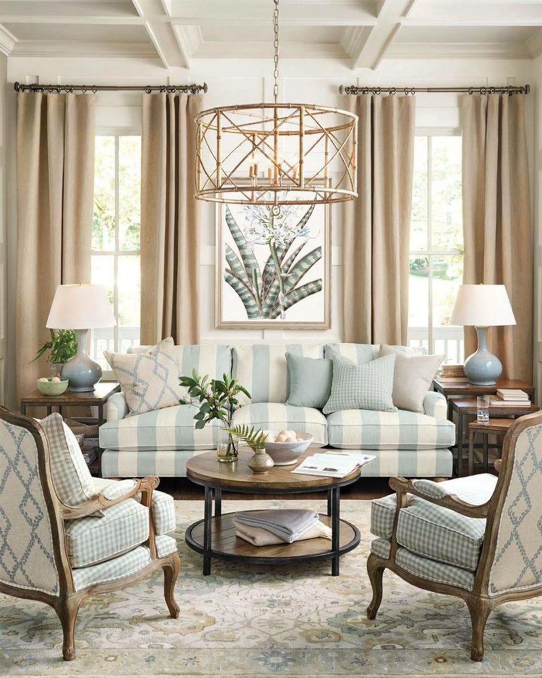 Yara Blue & White Line Classic Sofa