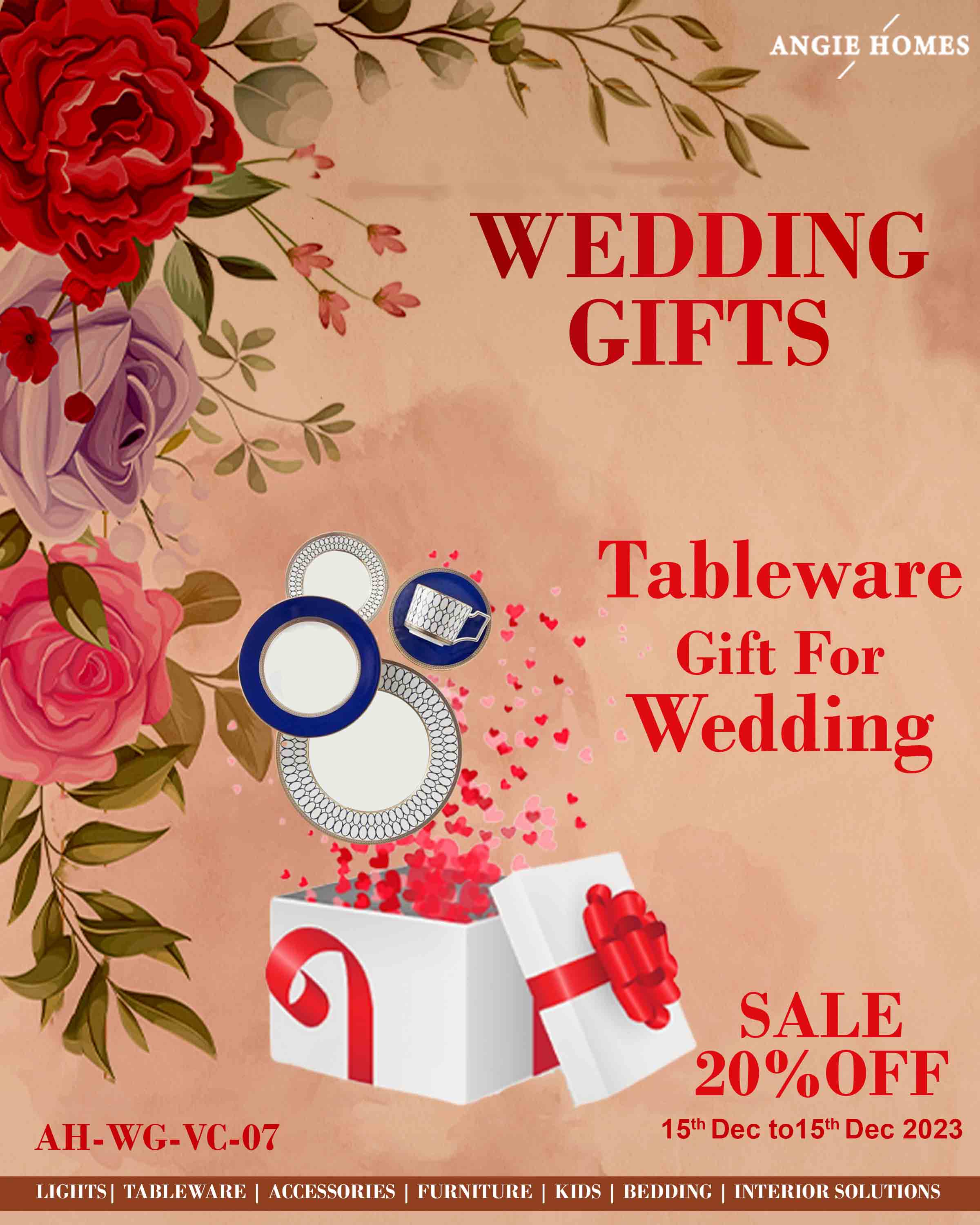 TABLEWARE SET FOR WEDDING GIFTS | MARRIAGE GIFT VOUCHER | TABLE TOP GIFTTING CARD ANGIE HOMES