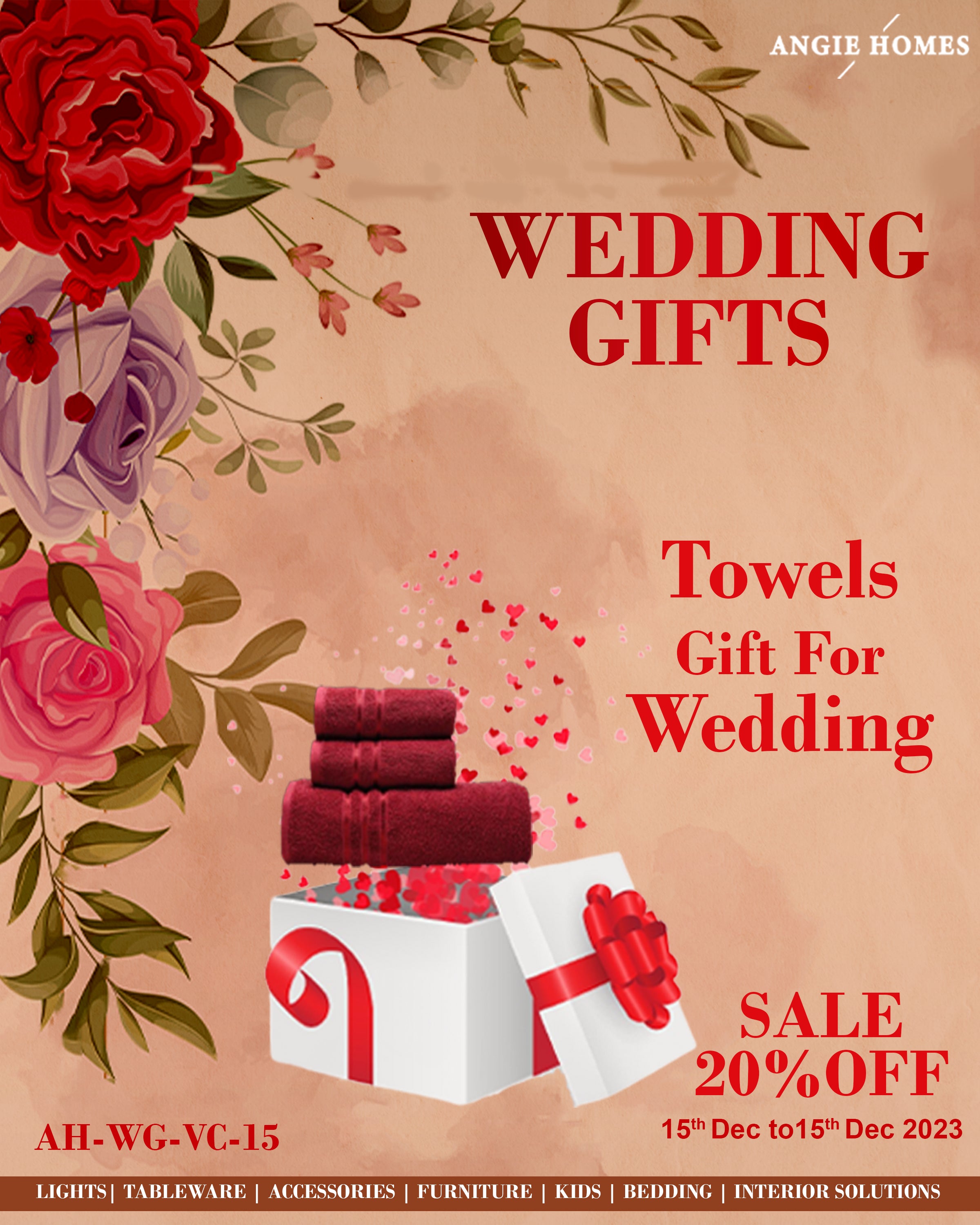 TOWEL SET FOR WEDDING GIFTS | MARRIAGE GIFT VOUCHER | GUEST GIFTTING CARD ANGIE HOMES