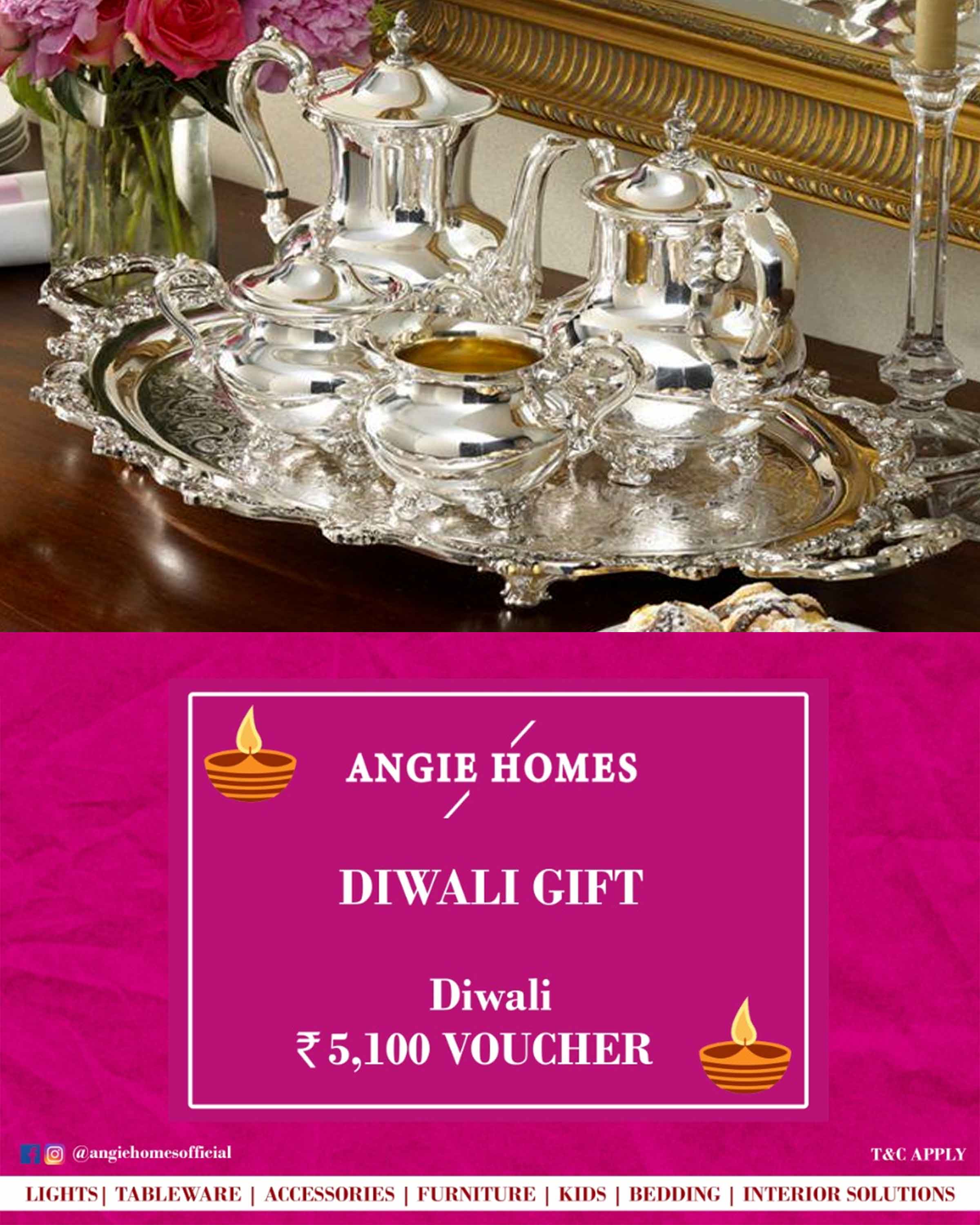 Online Diwali Gift Card Voucher for Silver Plated Tea Set | Serveware ANGIE HOMES