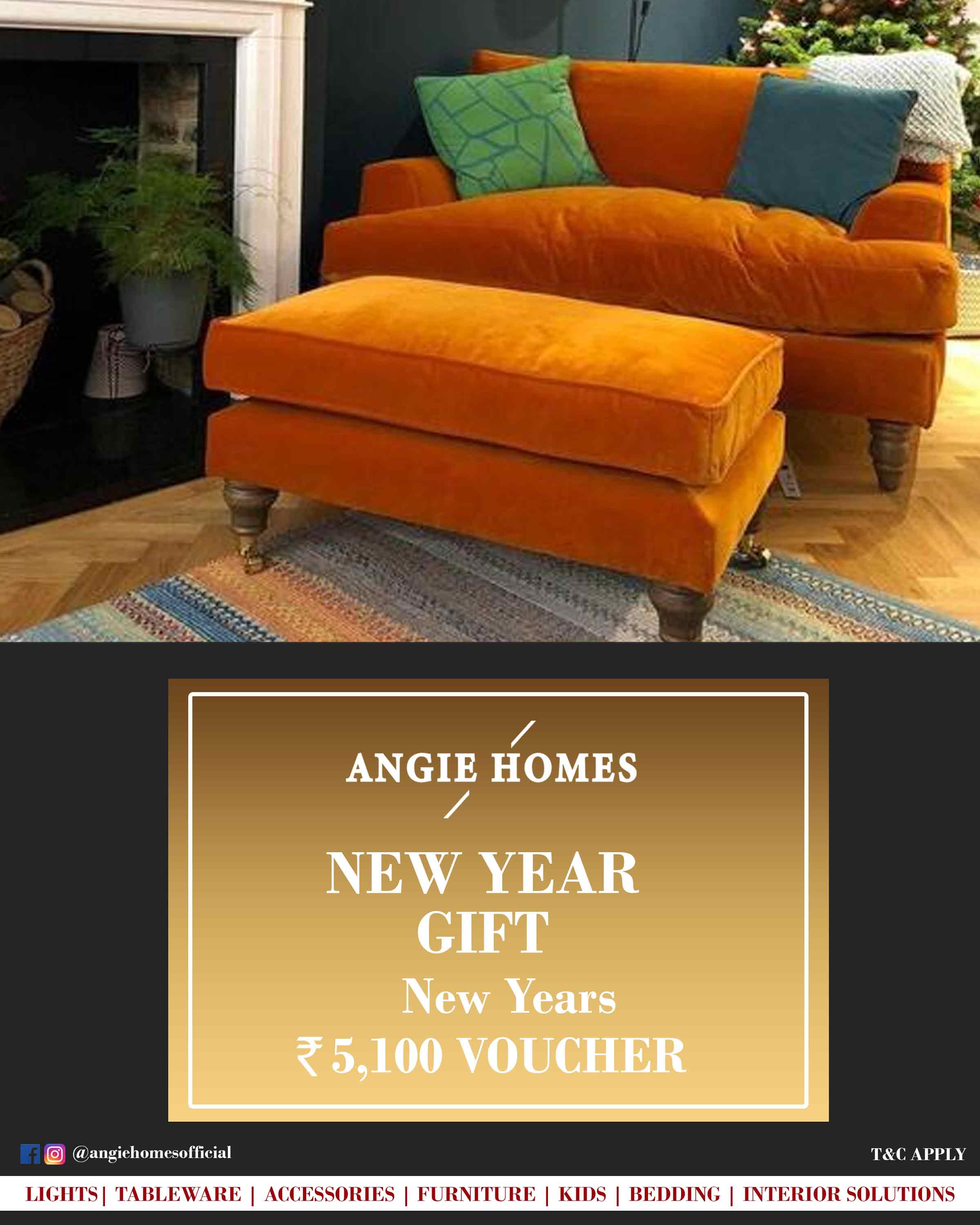 Online New Year Gift Card Voucher for Orange Luxury Sofa | Furniture ANGIE HOMES