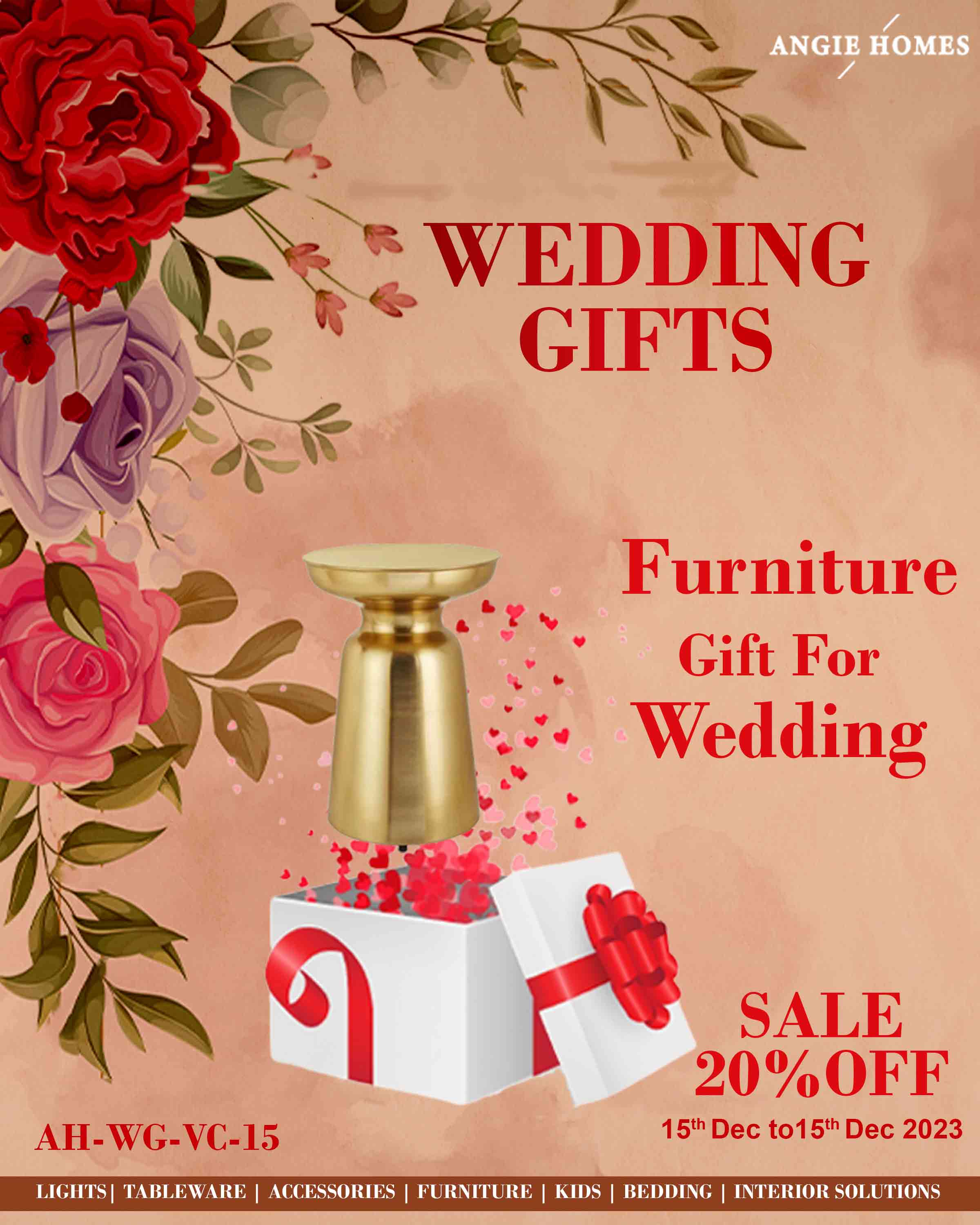FURNITURE FOR WEDDING GIFTS | MARRIAGE GIFT VOUCHER | PREMIUM GIFTTING ANGIE HOMES