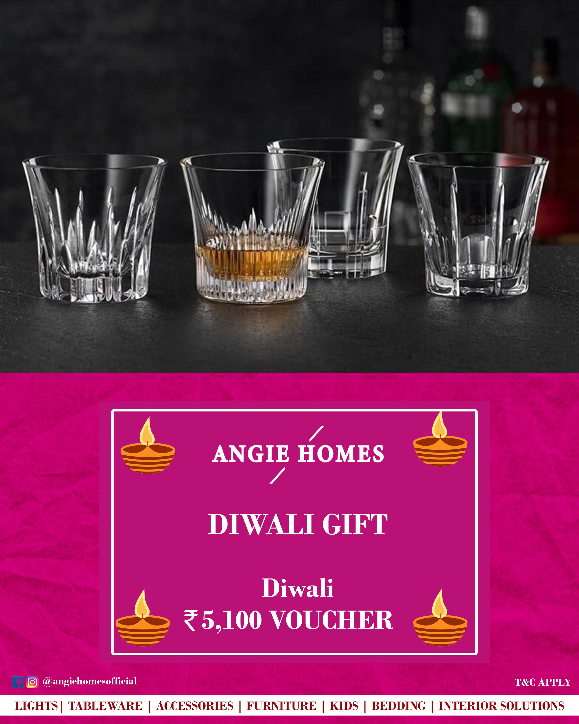 Online Diwali Gift Card Voucher for Whiskey Glasses | Tableware ANGIE HOMES