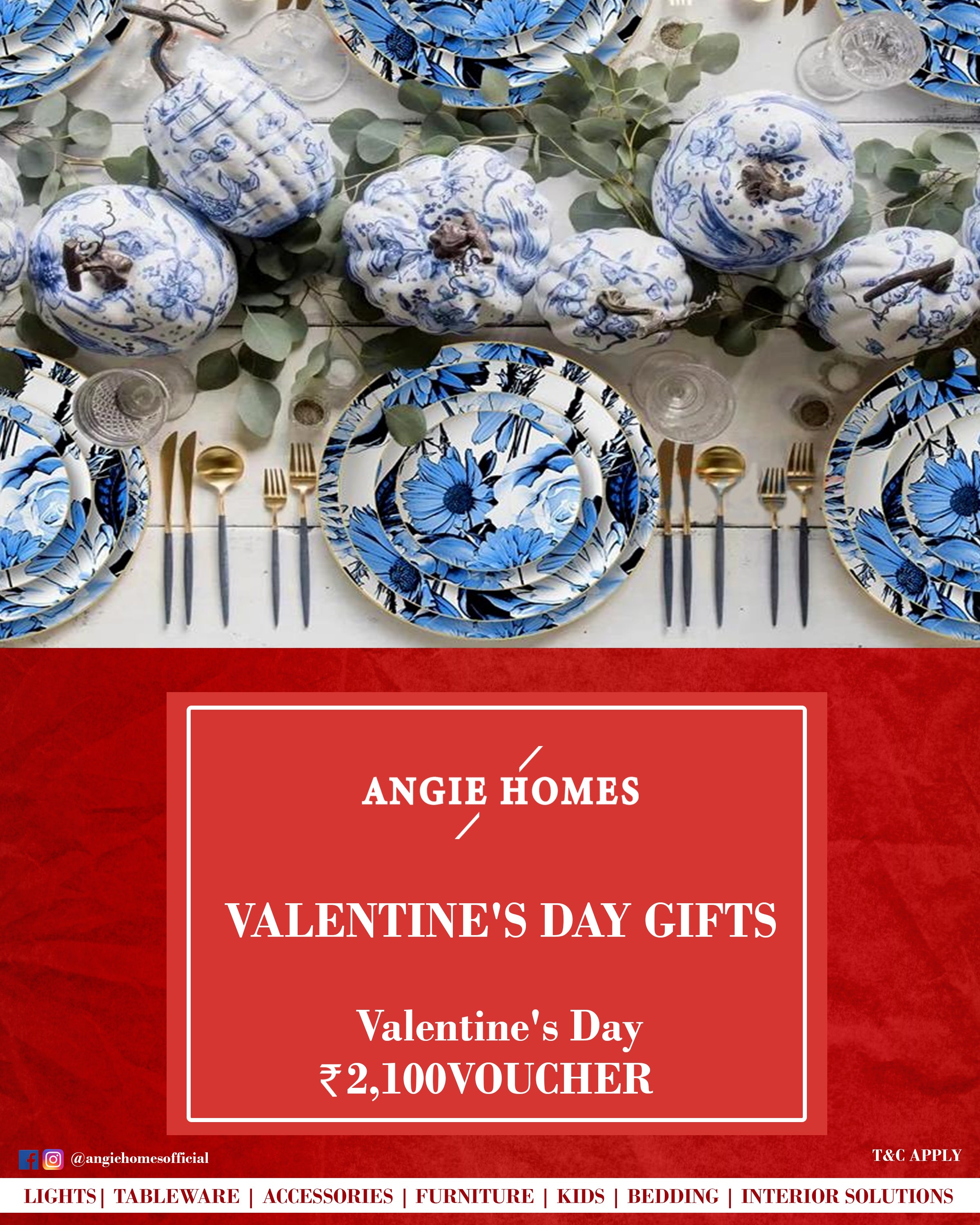 Online Happy Valentine's Day Gift Card Voucher for Blue Tableware ANGIE HOMES