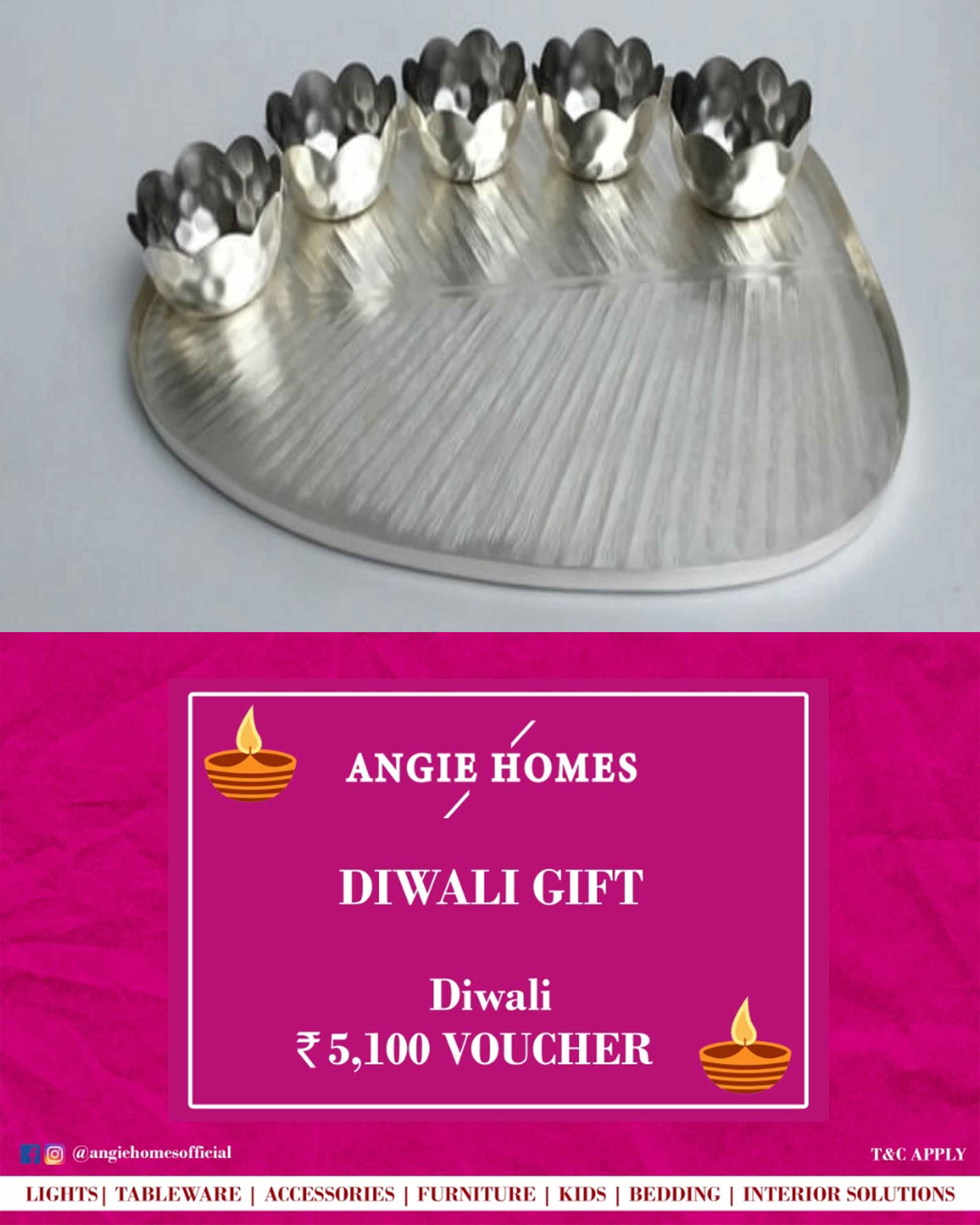 Online Diwali Gift Card Voucher for Banana Leaf Silver Thali | Serveware ANGIE HOMES