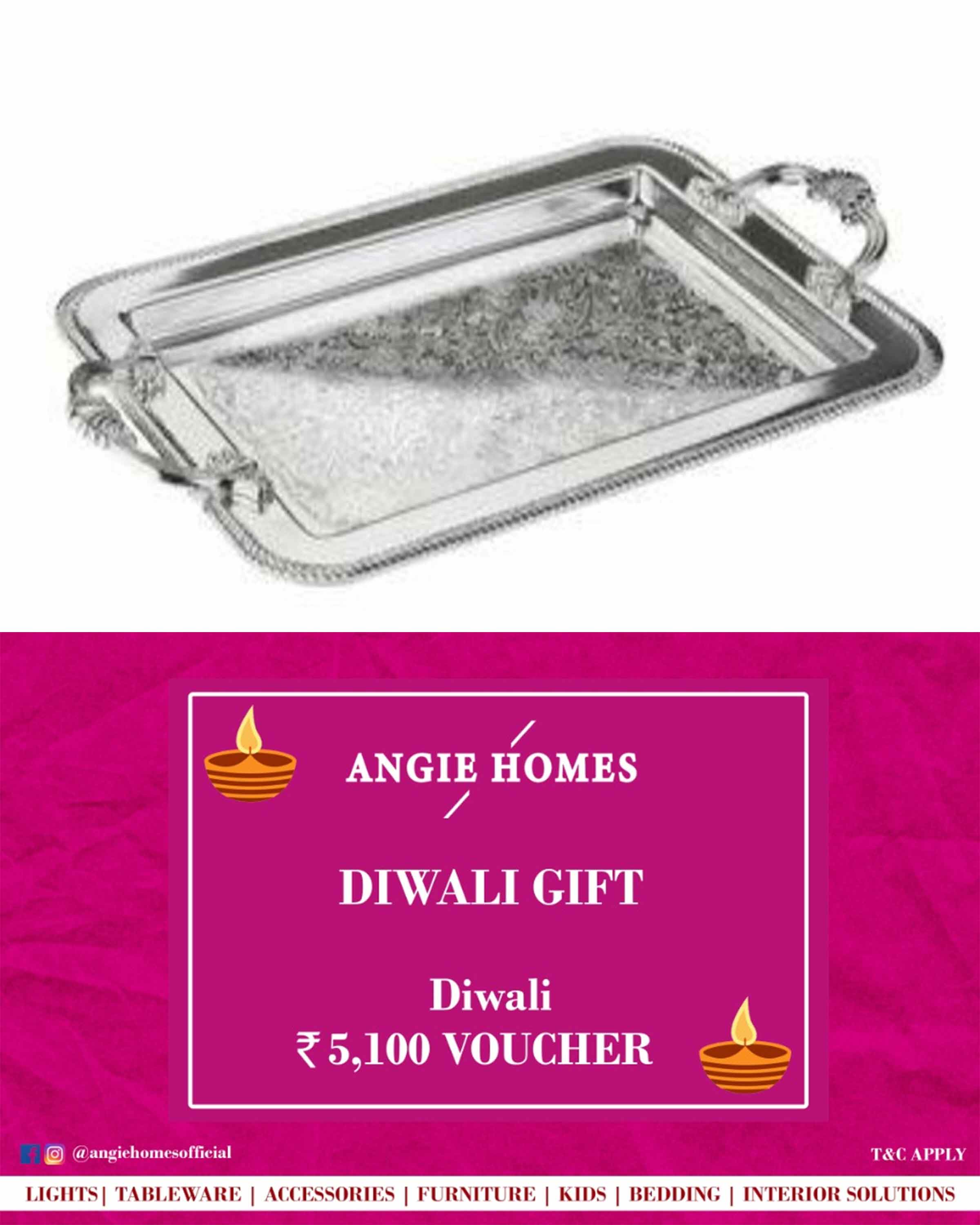 Online Diwali Gift Card Voucher for Silver Plated Rectangle Tray | Serveware ANGIE HOMES