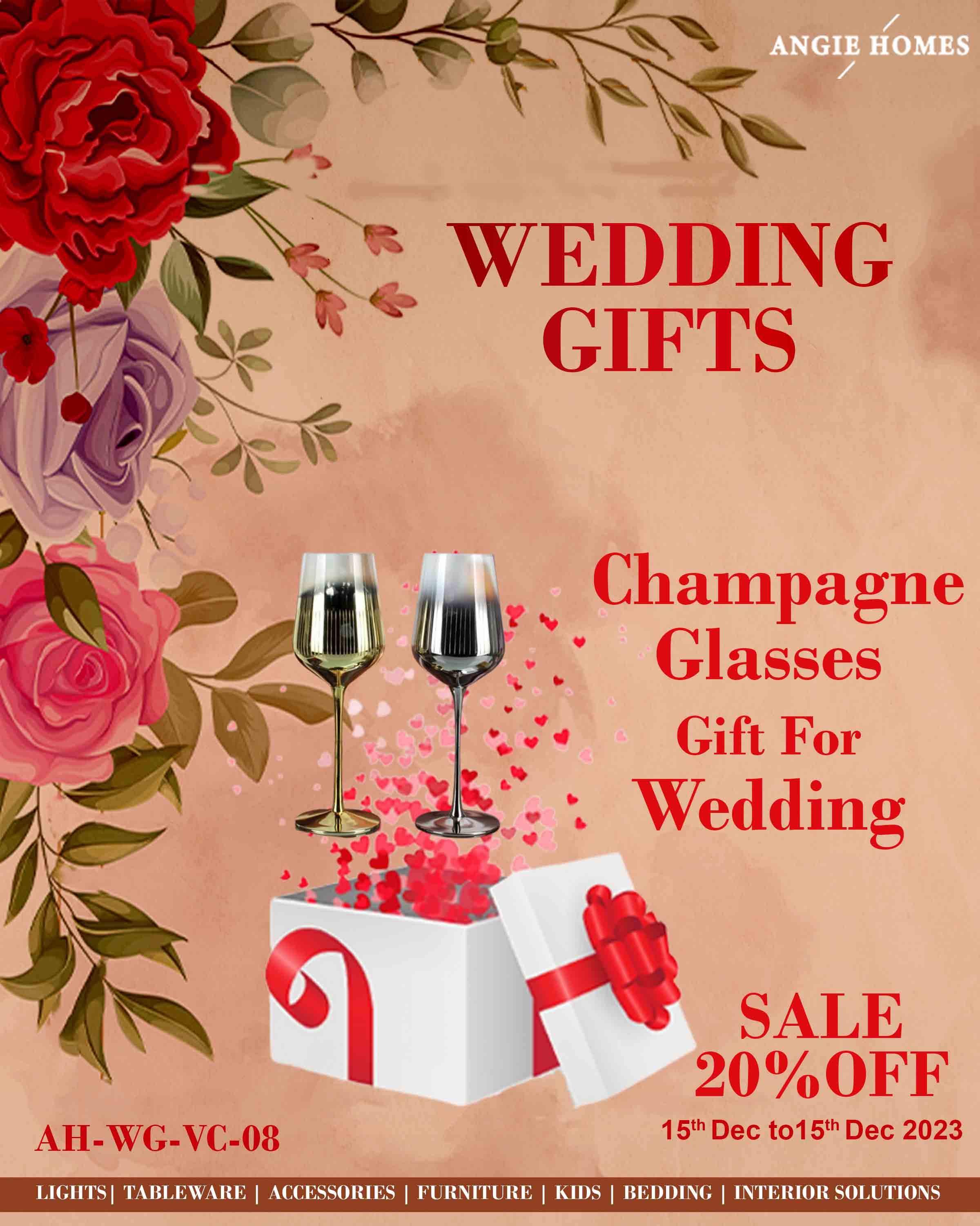 BRIDE AND GROOM CHAMPAGNE GLASSES SETS FOR WEDDING | MARRIAGE GIFT VOUCHER ANGIE HOMES