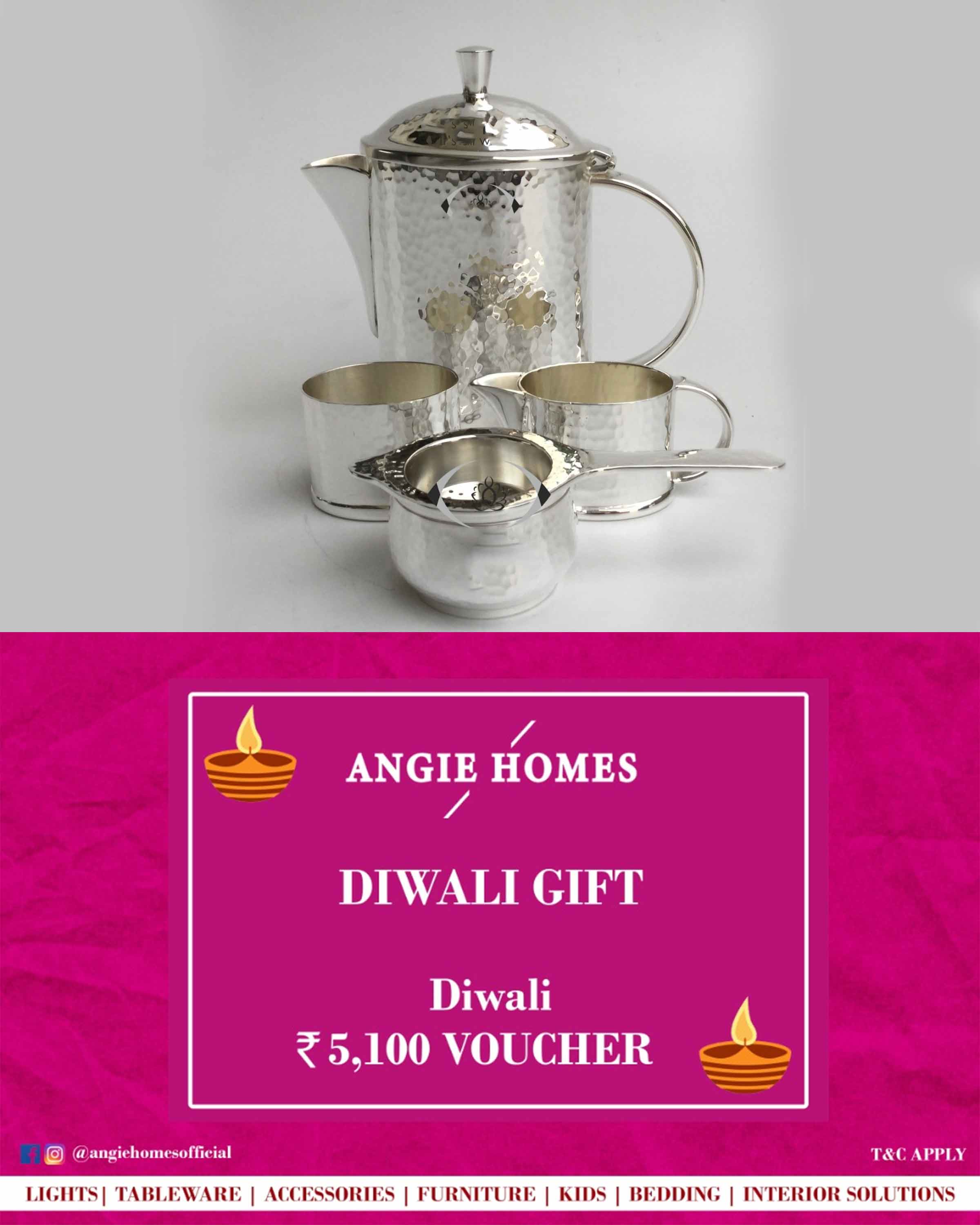 Online Diwali Gift Card Voucher for Silver Plated Tea Set | Tableware ANGIE HOMES