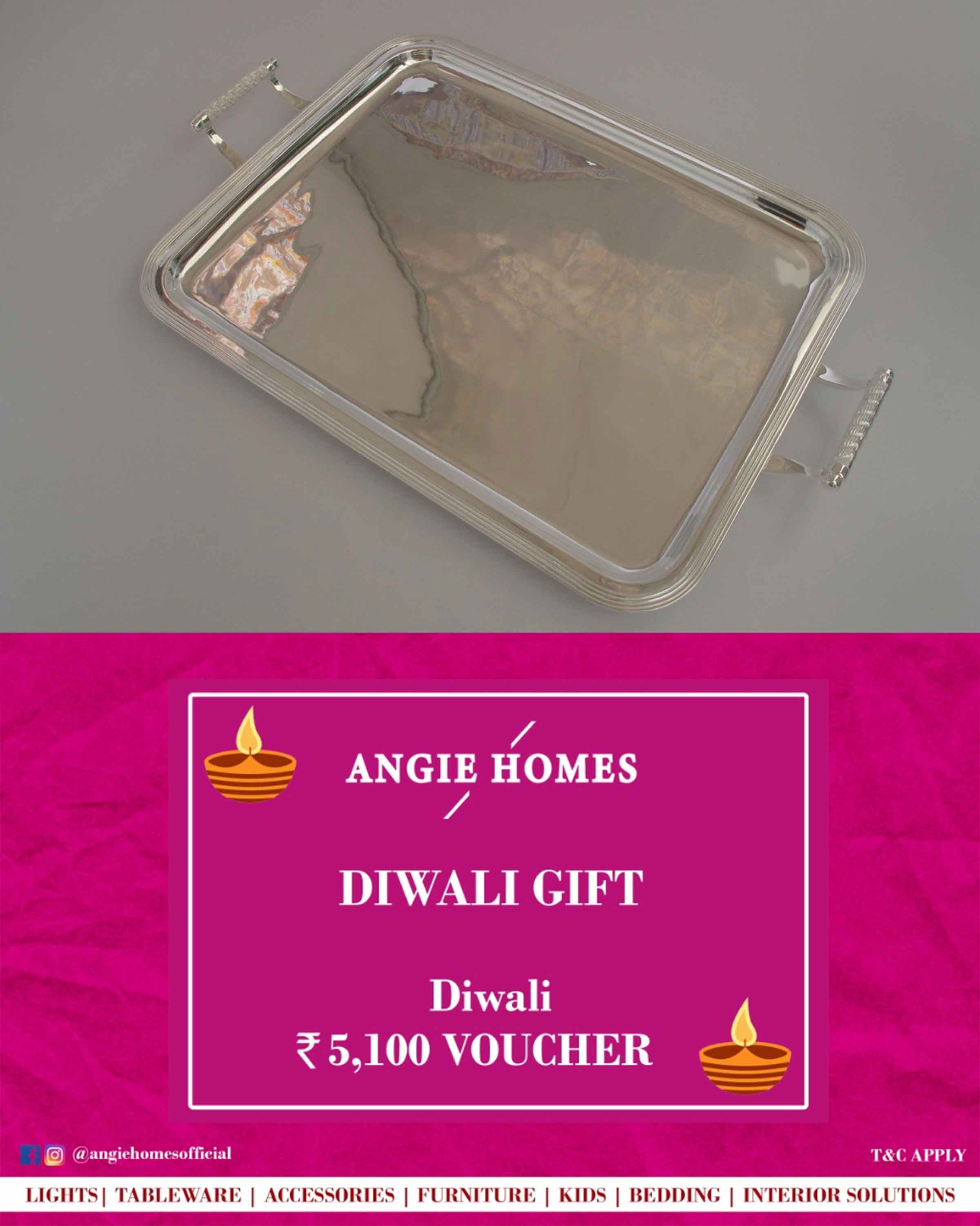 Online Diwali Gift Card Voucher for Rectangle Silver Plated Tray | Silverware ANGIE HOMES