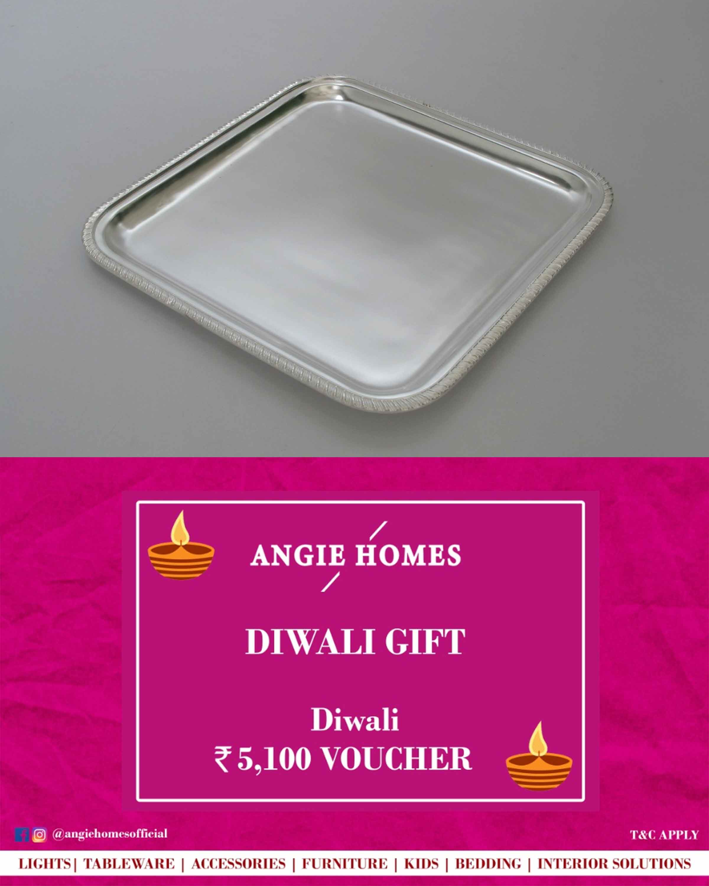 Online Diwali Gift Card Voucher for Square Silver Plated Tray | Silverware ANGIE HOMES