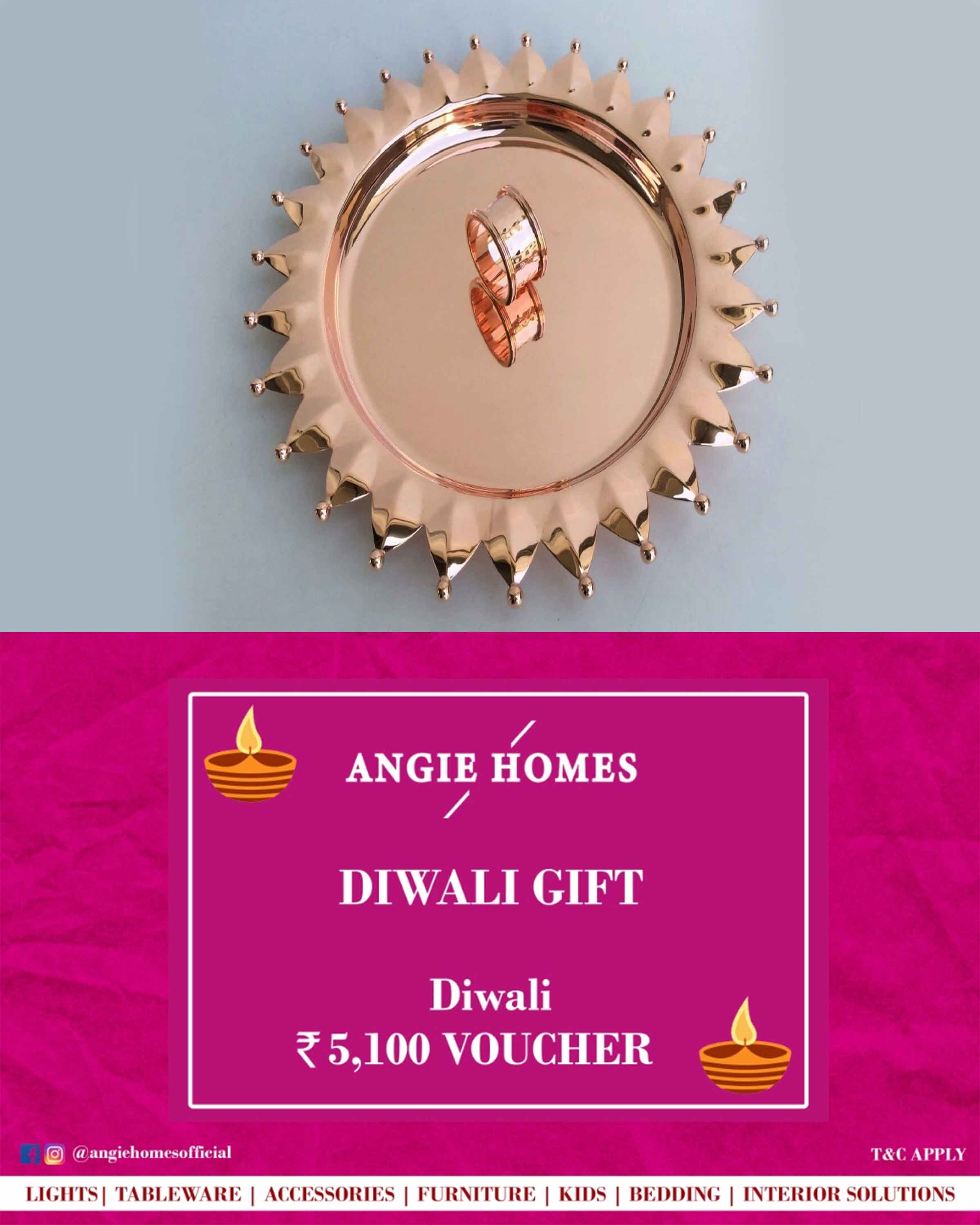 Online Diwali Gift Card Voucher for Gold Finish Plate with Napkin Ring ANGIE HOMES