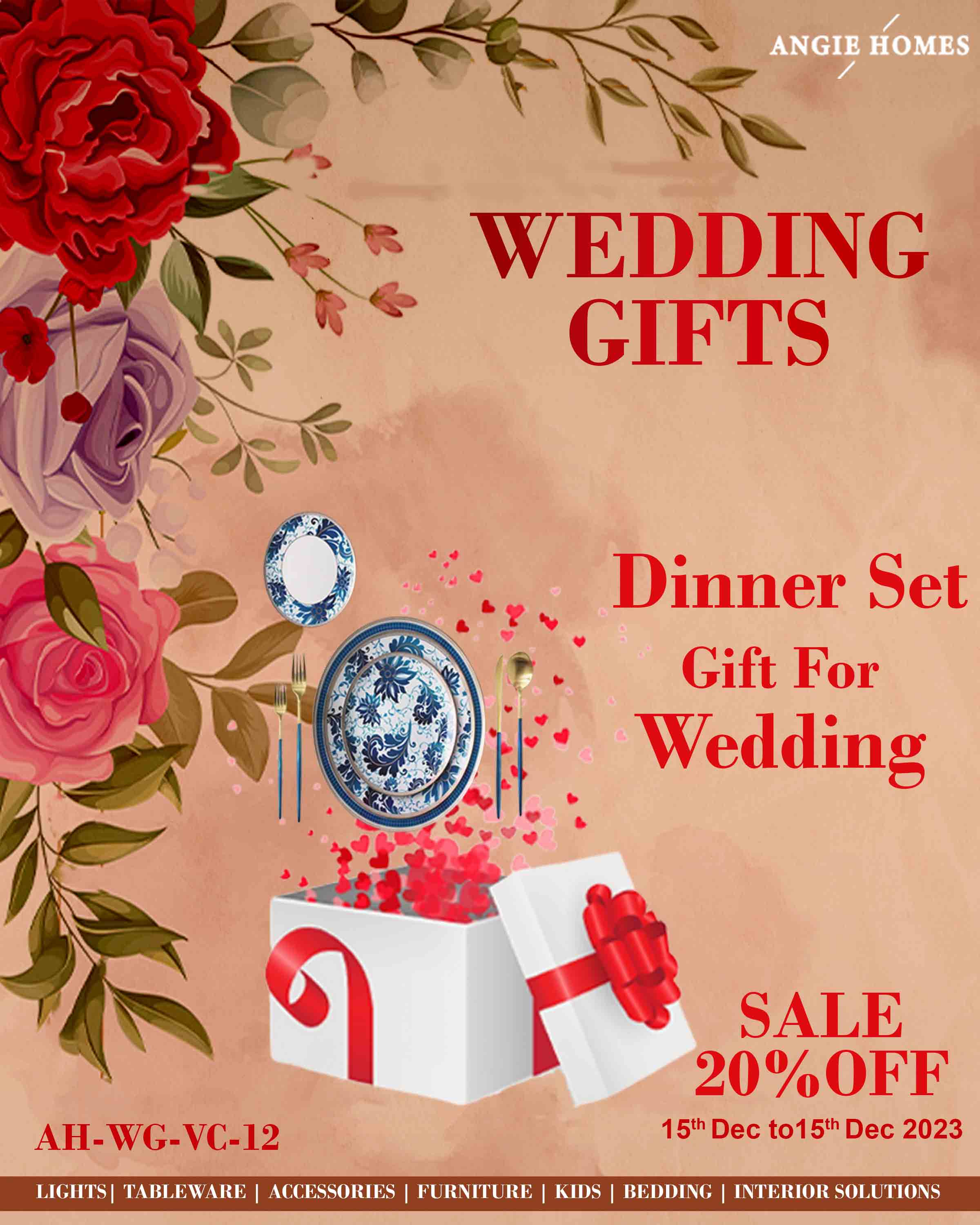 DINNER SET FOR WEDDING GIFTS | MARRIAGE GIFT VOUCHER | PREMIUM GIFTTING CARD ANGIE HOMES
