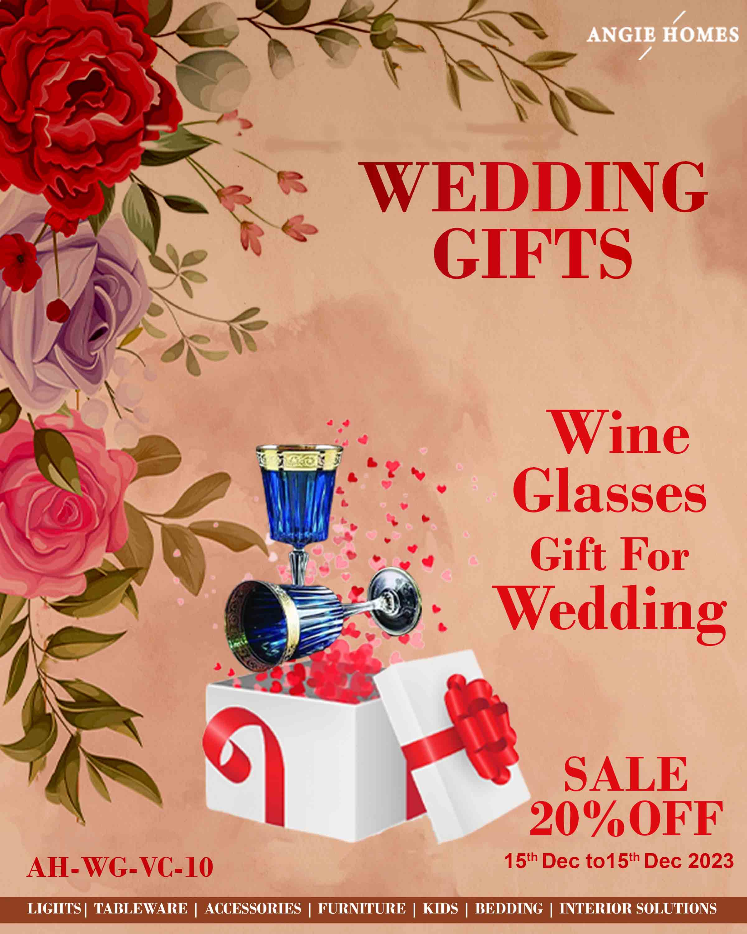 WINE GLASS SET FOR WEDDING GIFTS | MARRIAGE GIFT VOUCHER | PREMIUM DRINKWARE GIFTTING CARD ANGIE HOMES