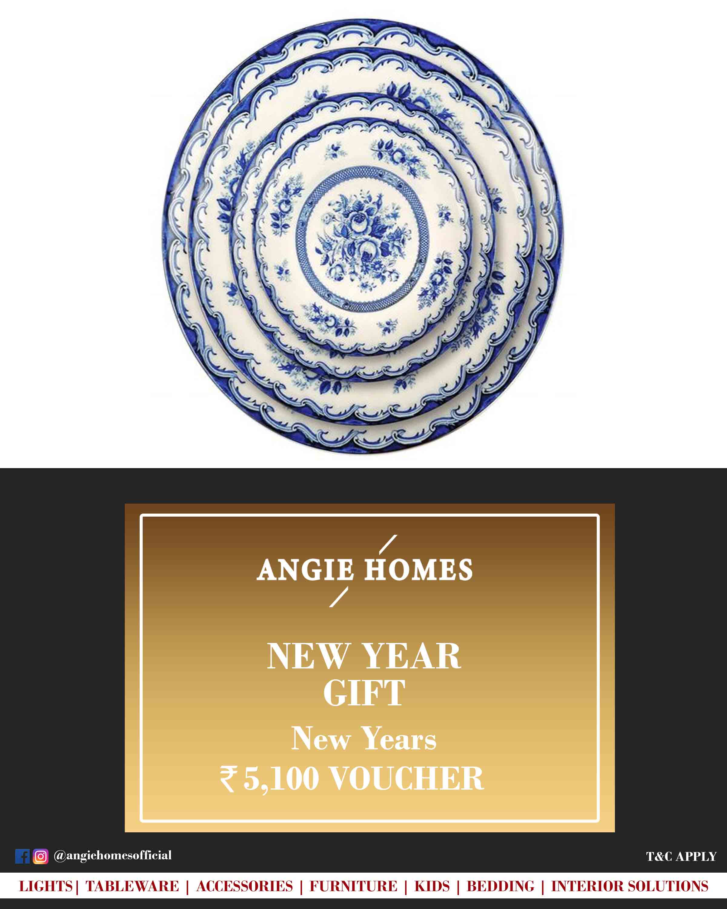 Online New Year Gift Voucher for Tableware | Bone China Plate ANGIE HOMES