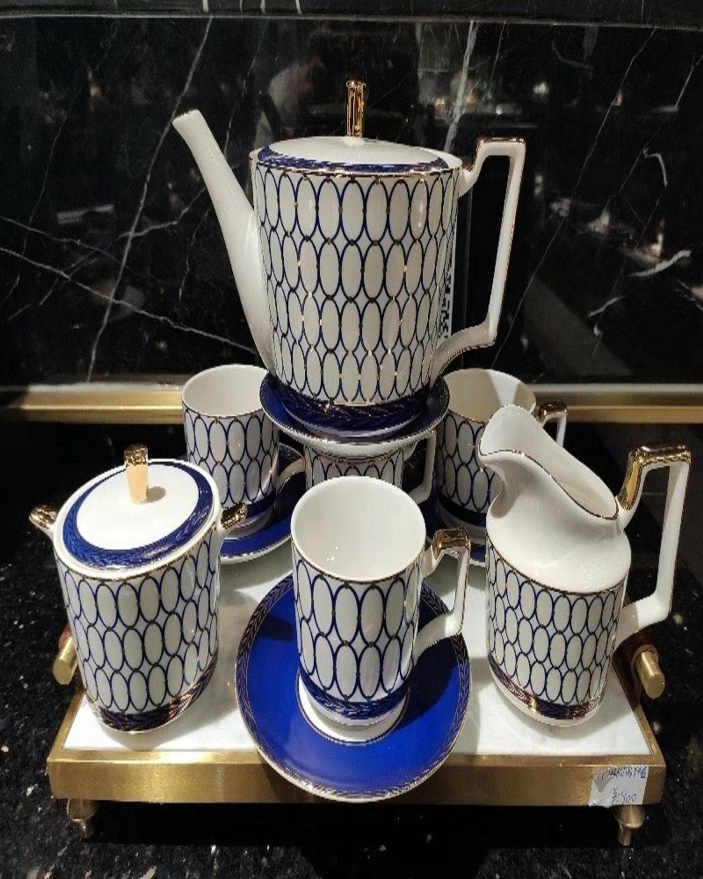 Porcelain White Blue Tea Cup Set
