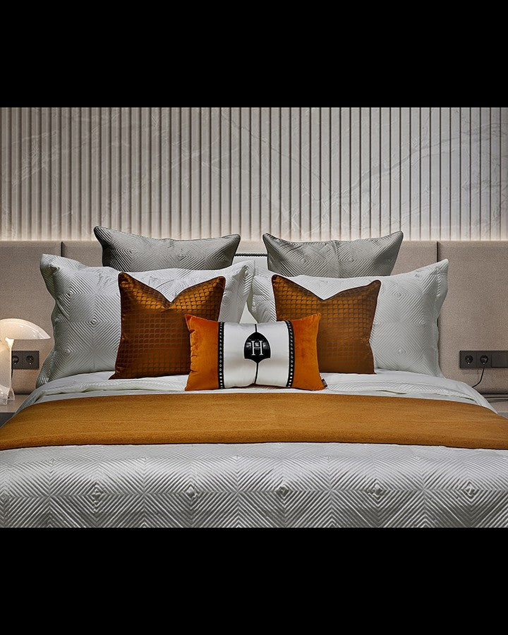 Luxury orange and grey bed set with pillow