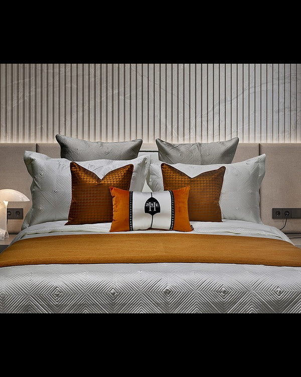 Luxury orange and grey bed set with pillow