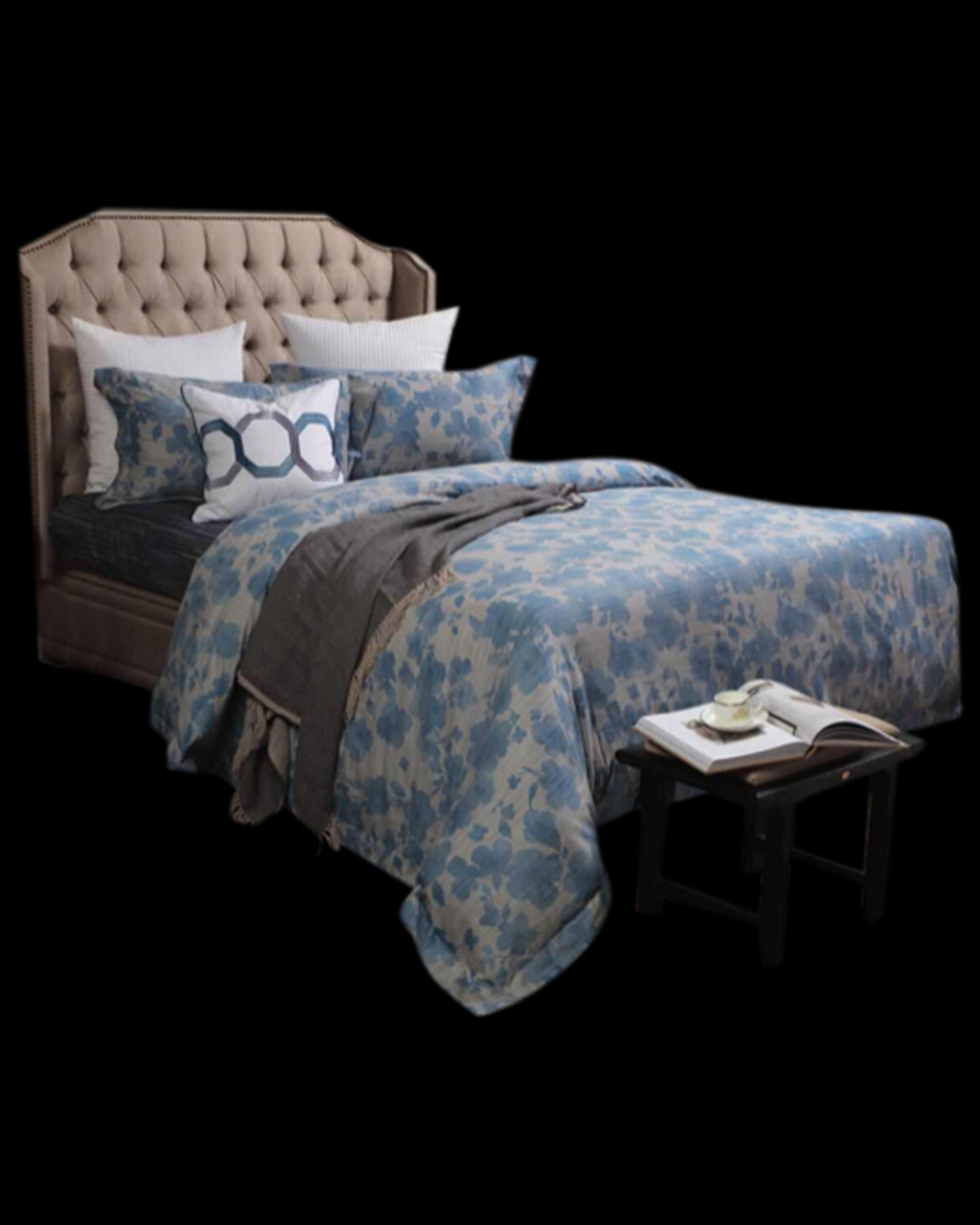Luxury blue bed set with pillow