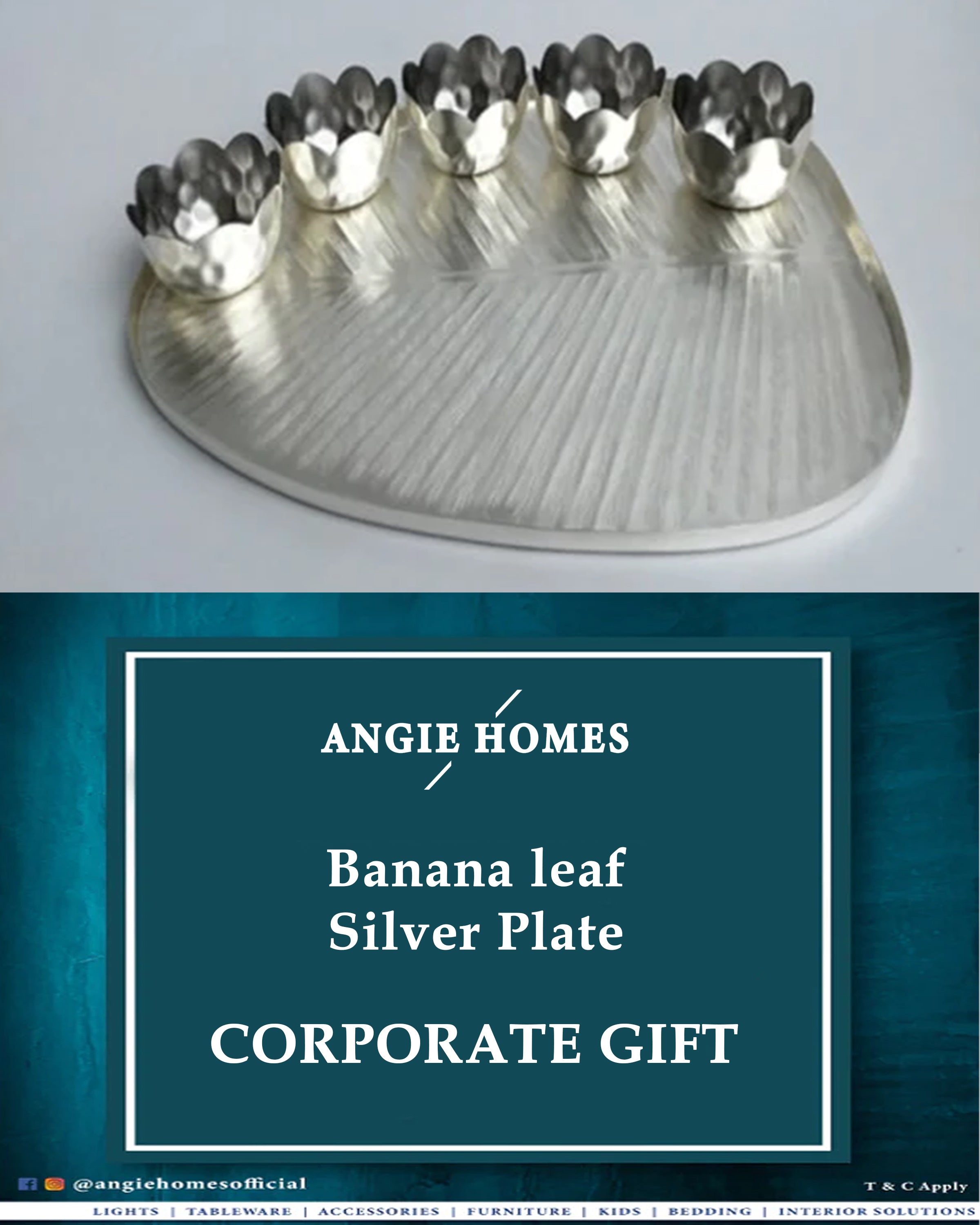 Banana leaf silver plate Thali for Wedding, House Warming & Corporate Gift ANGIE HOMES