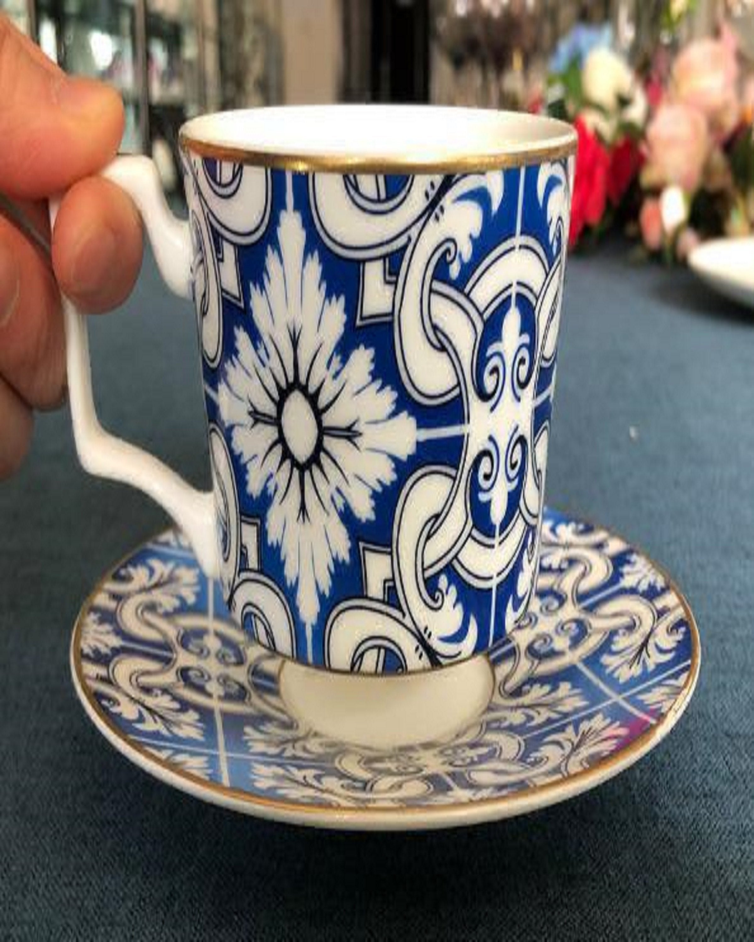 Luxury Coffee Cup Saucer Handle Set Ceramic Mug Afternoon Tea Gift 180ml  Glass - Cups & Saucers - Aliexpress