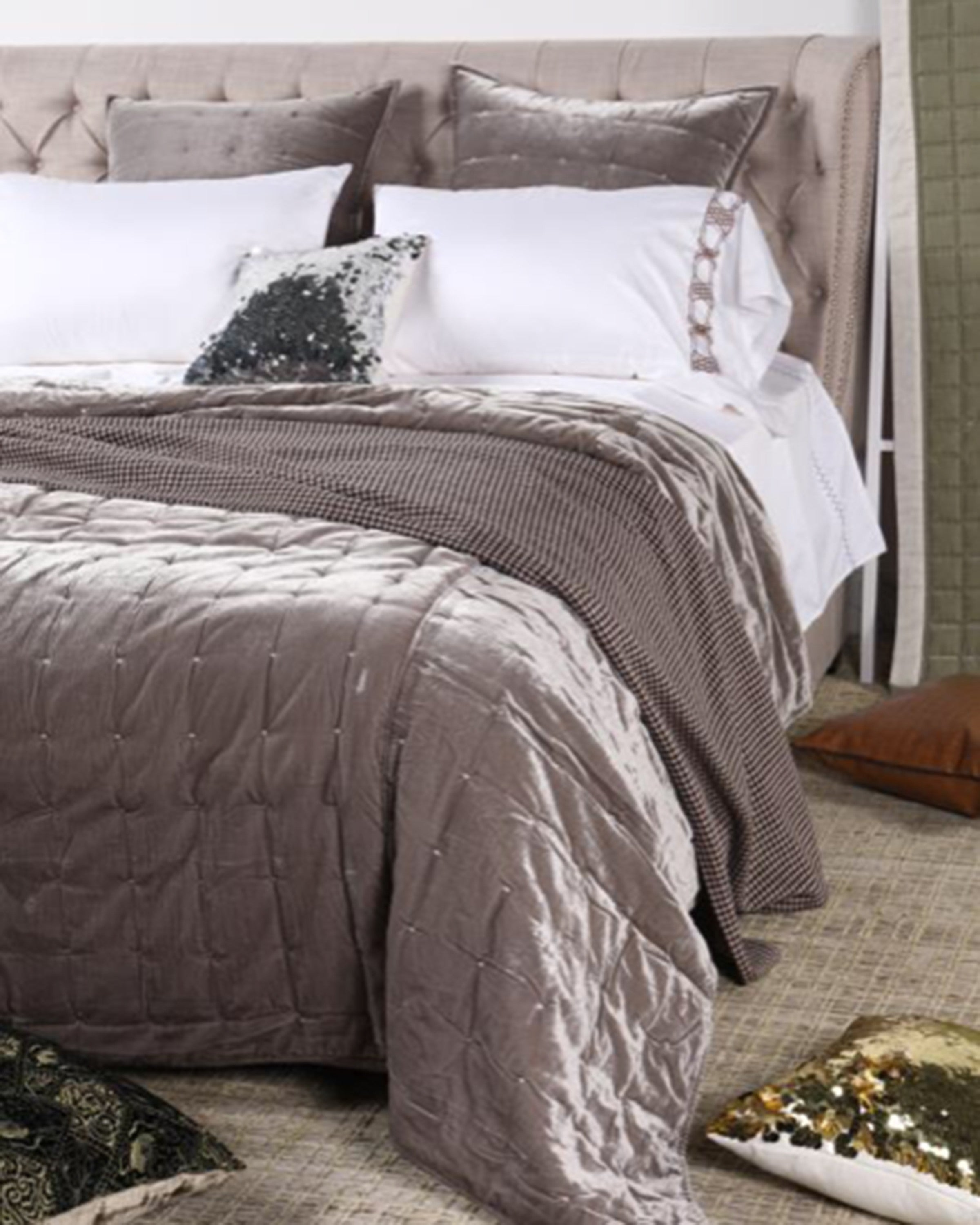 Luxury grey quilted bed set with pillow